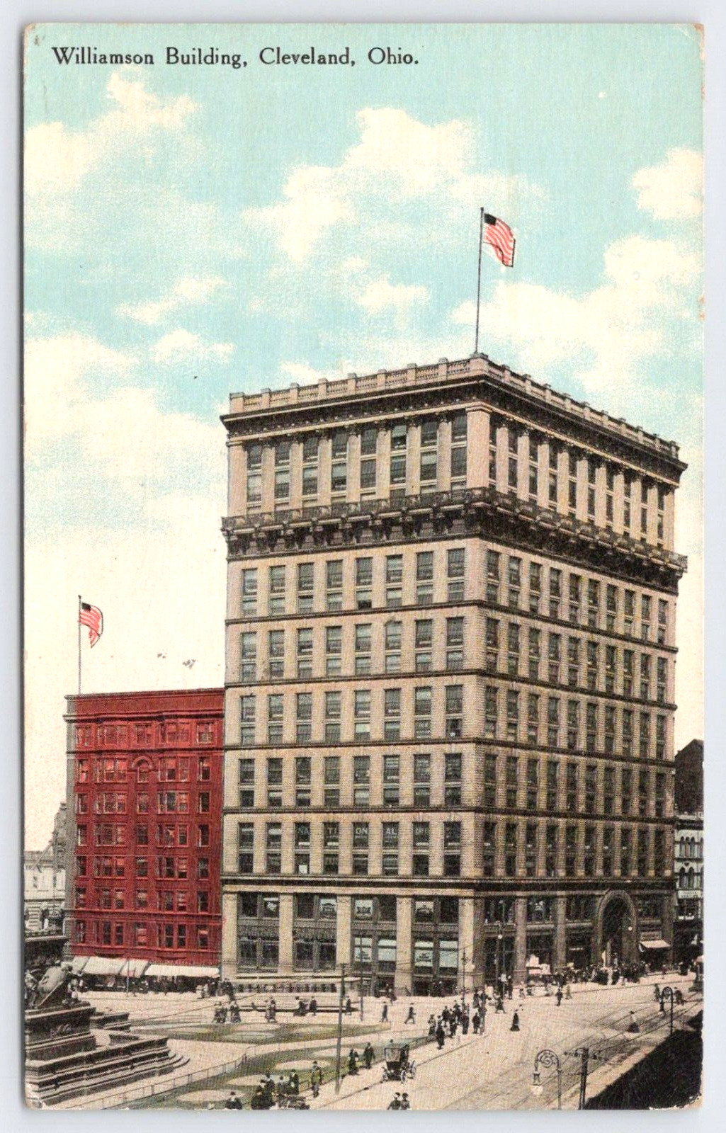 Postcard Williamson Building Cleveland Ohio flags 1910 *a5