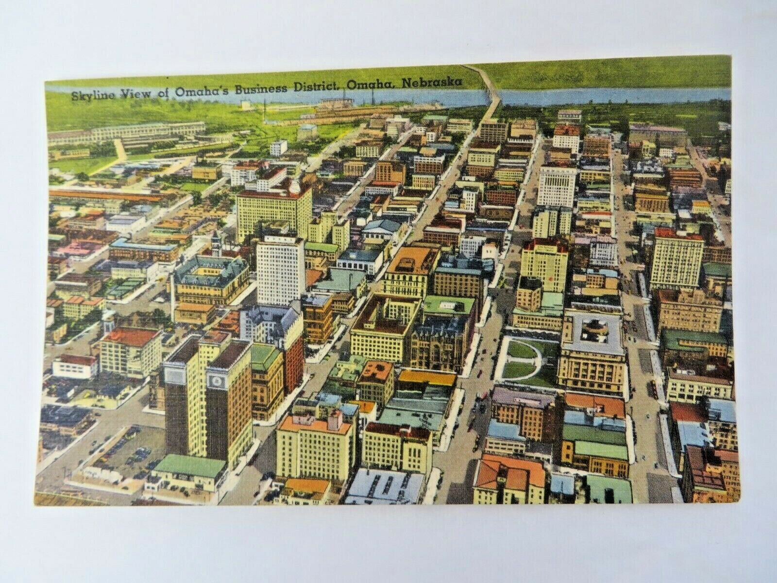 Vtg Linen Postcard Skyline Omaha Nebraska Business District Posted 1955  #11879