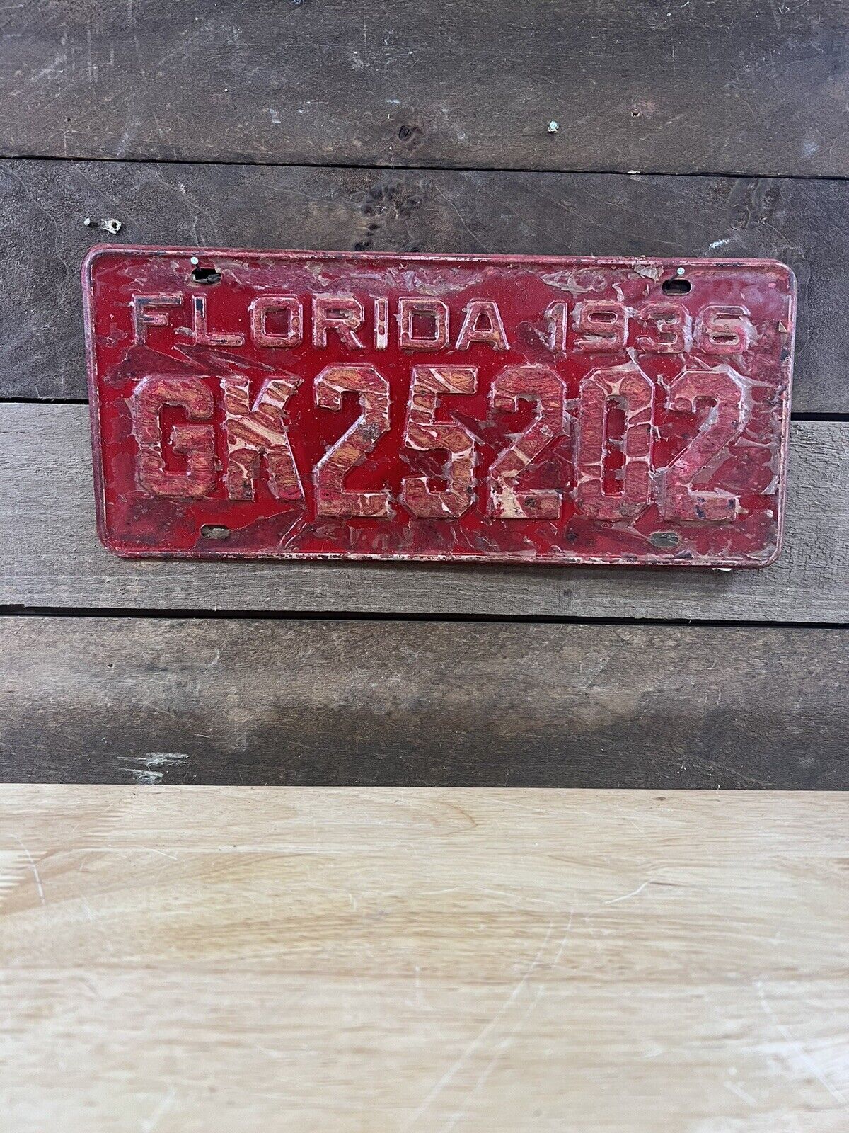 VINTAGE 1936 FLORIDA TAG TRUCK LICENSE PLATE #GK25202