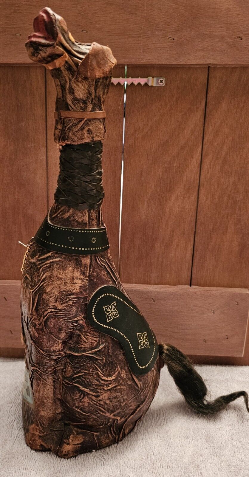 Vnt Leather Italian Wine Bottle Statue Barware