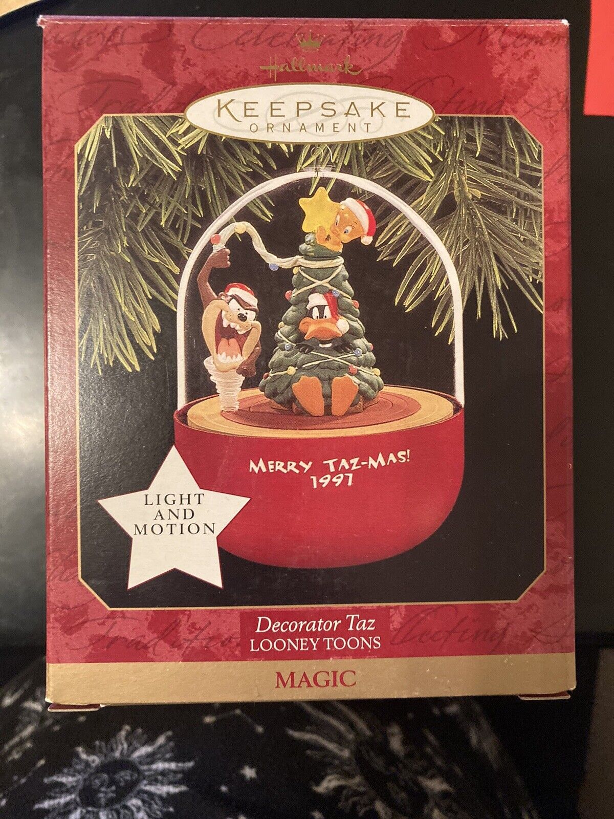 Hallmark Looney Toon Tasmanian Devil Ornament Merry Taz-Mas Vtg 1997 Magic Light