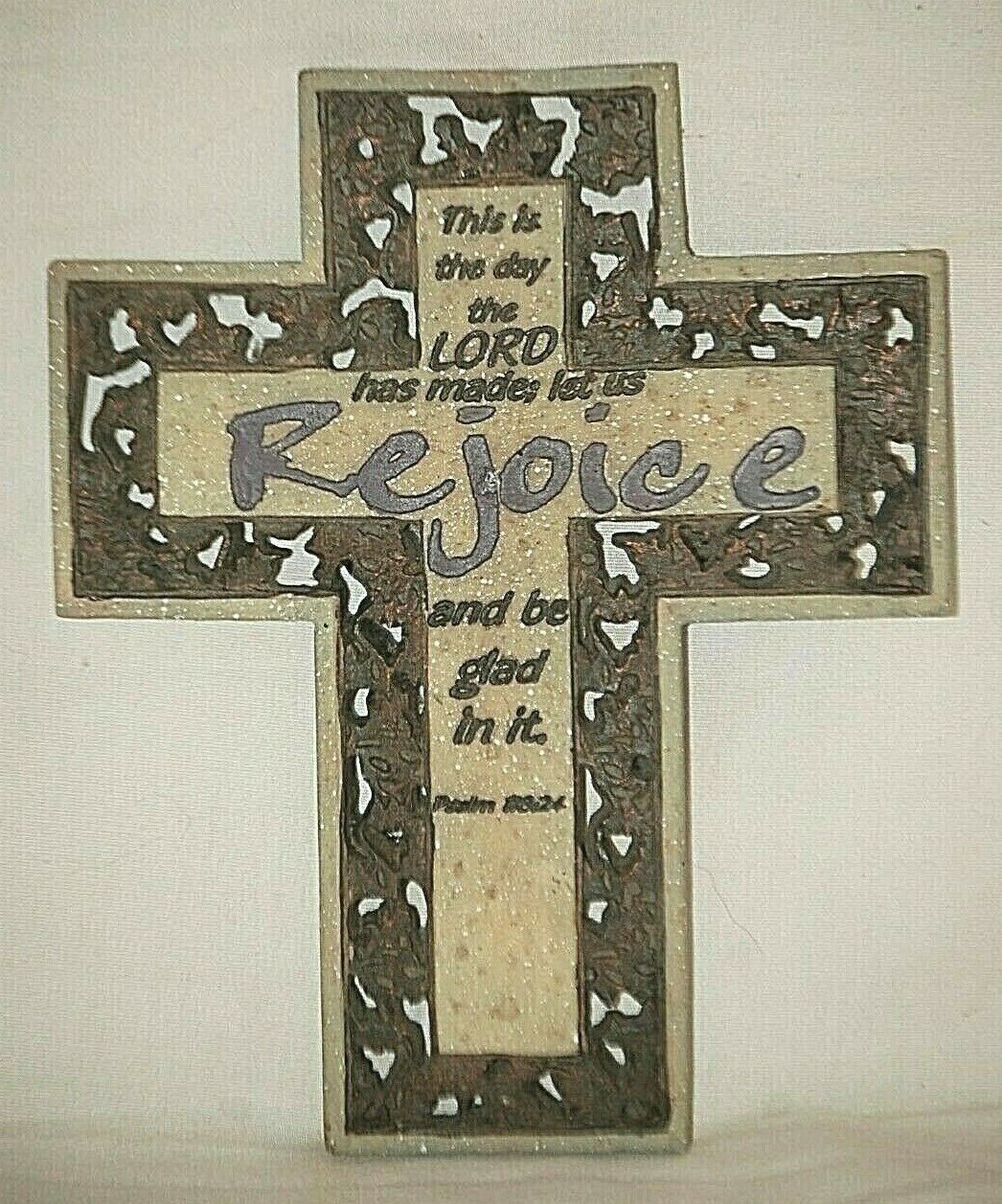 Maison Rouge Resin Cross Rejoice Psalm 118:24 Bible Verse Wall Art Plaque Decor
