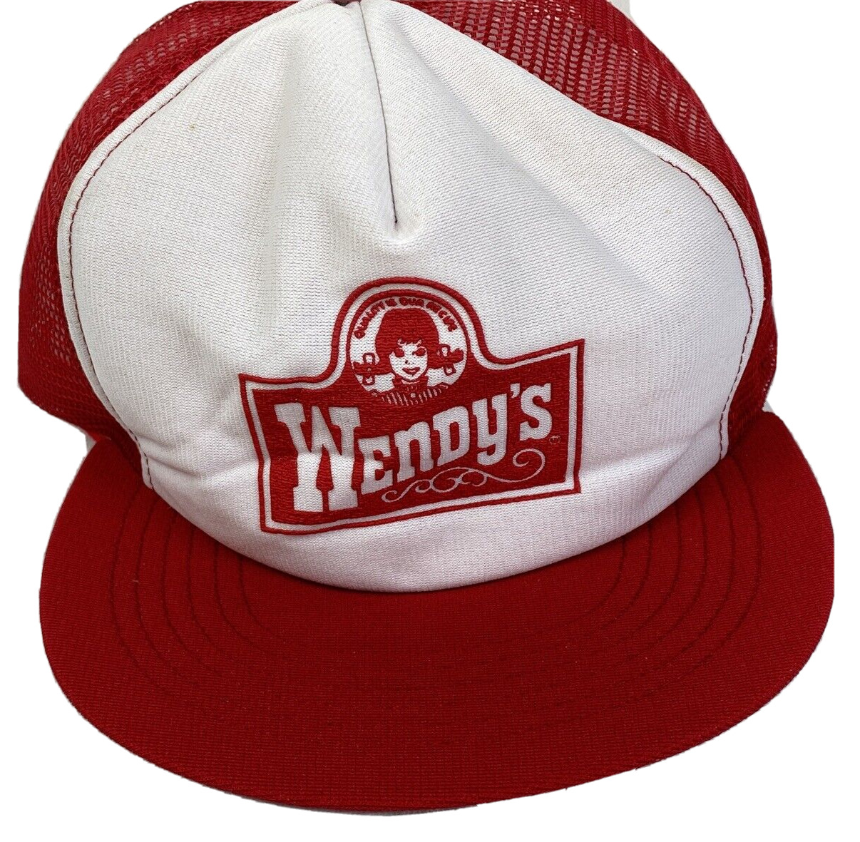 Vintage Wendy\'s Baseball Cap Hat Made in USA Red & White - Office-P3