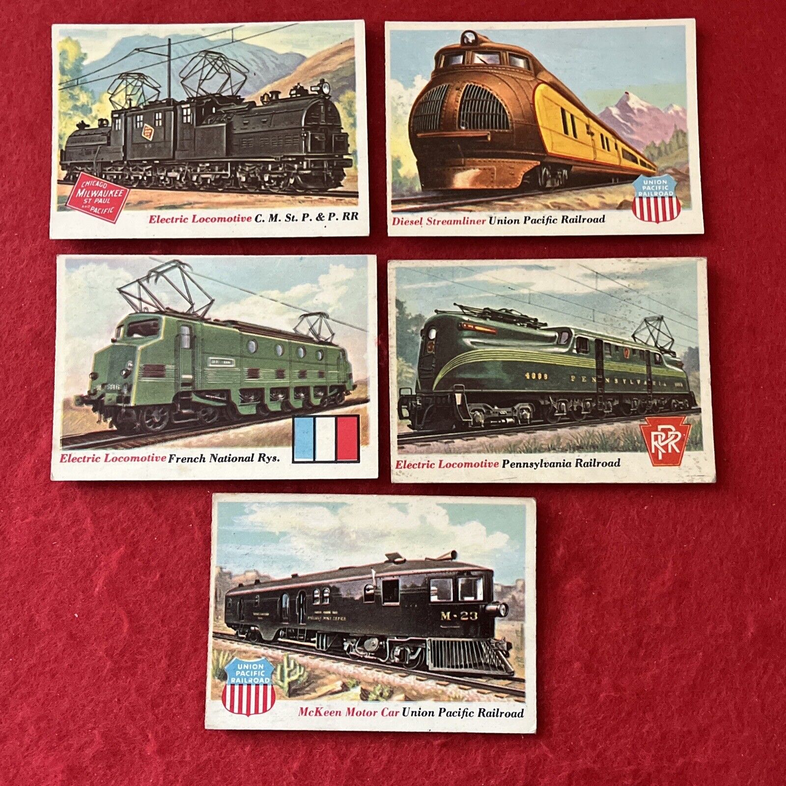 1955 Topps Rails & Sails LOCOMOTIVE TRAIN ENGINE Card Lot (5) All F-G Condition