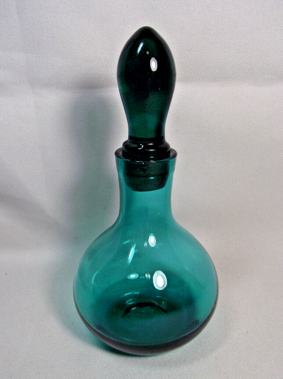 Vintage Blenko Sea Green Teal Apothecary Jar With Stopper Decanter  Approx 7\