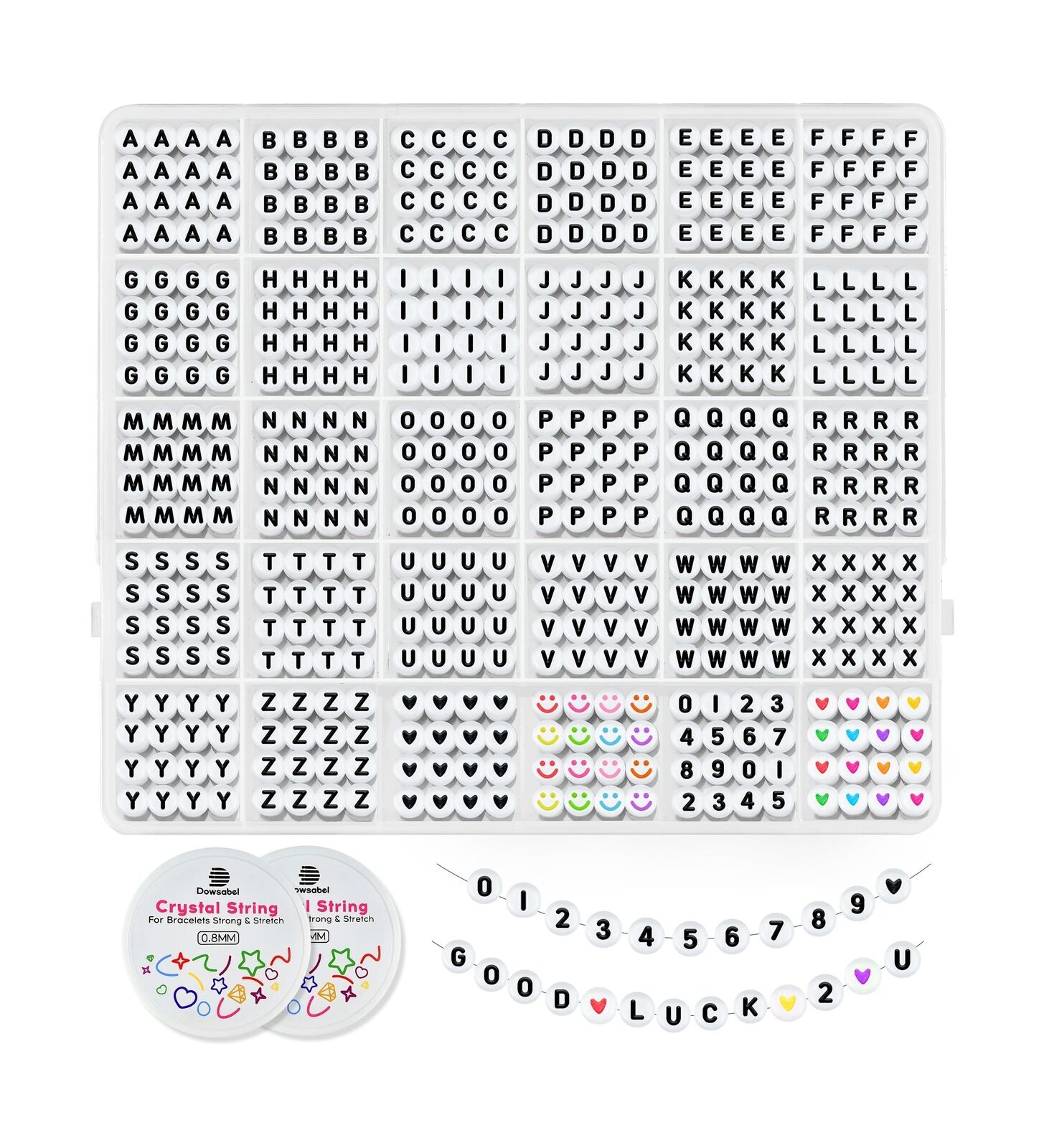 Dowsabel 1520 PCS Letter Beads, 30 Styles Friendship Bracelet Kit, 4x7mm Roun...