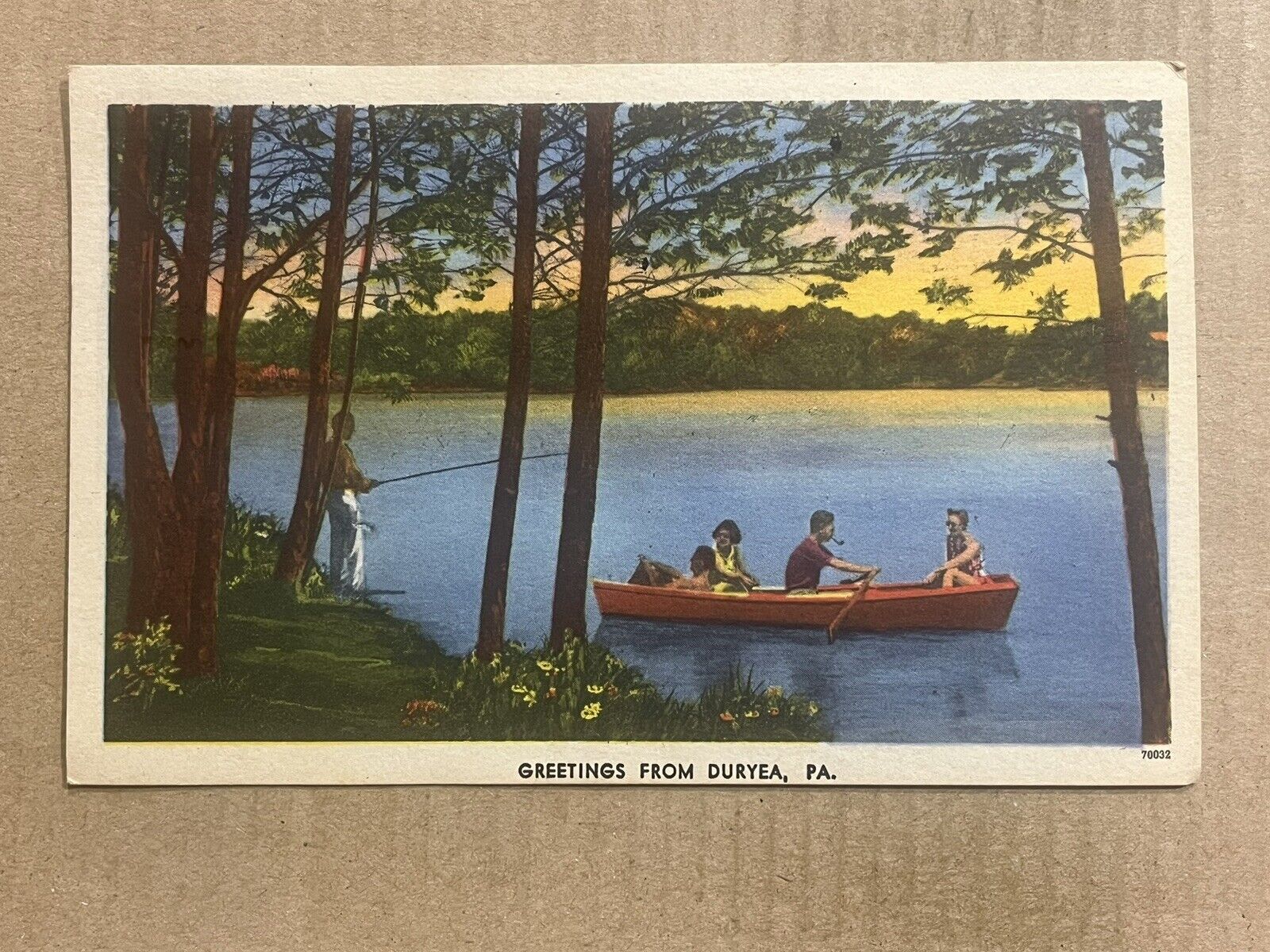 Postcard Duryea PA Pennsylvania Scenic Lake Greetings Fishing Canoe Boat