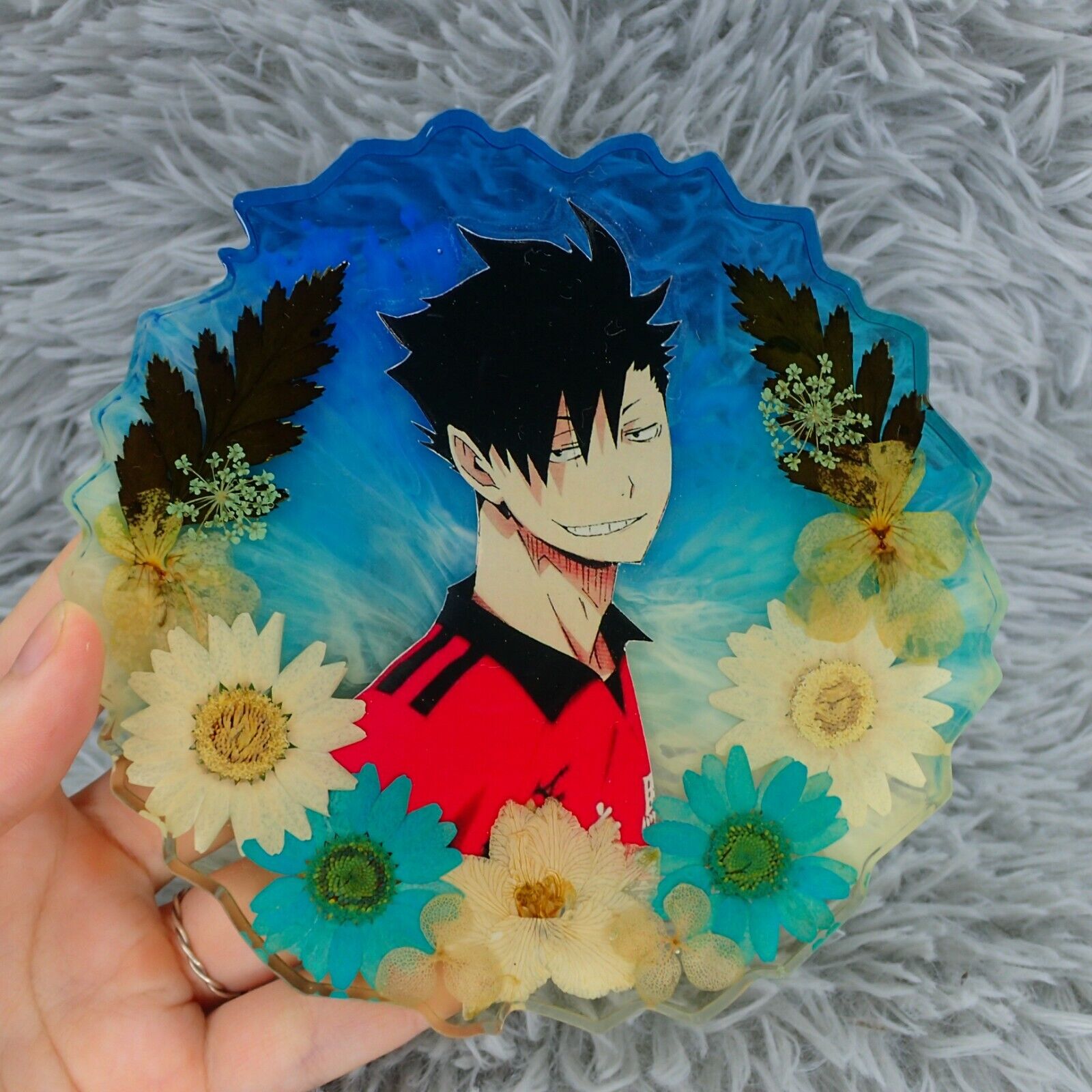Nekoma Coaster Volleyball Resin Haikyuu Tray Anime Kuroo Blue Flowers Otaku Gift