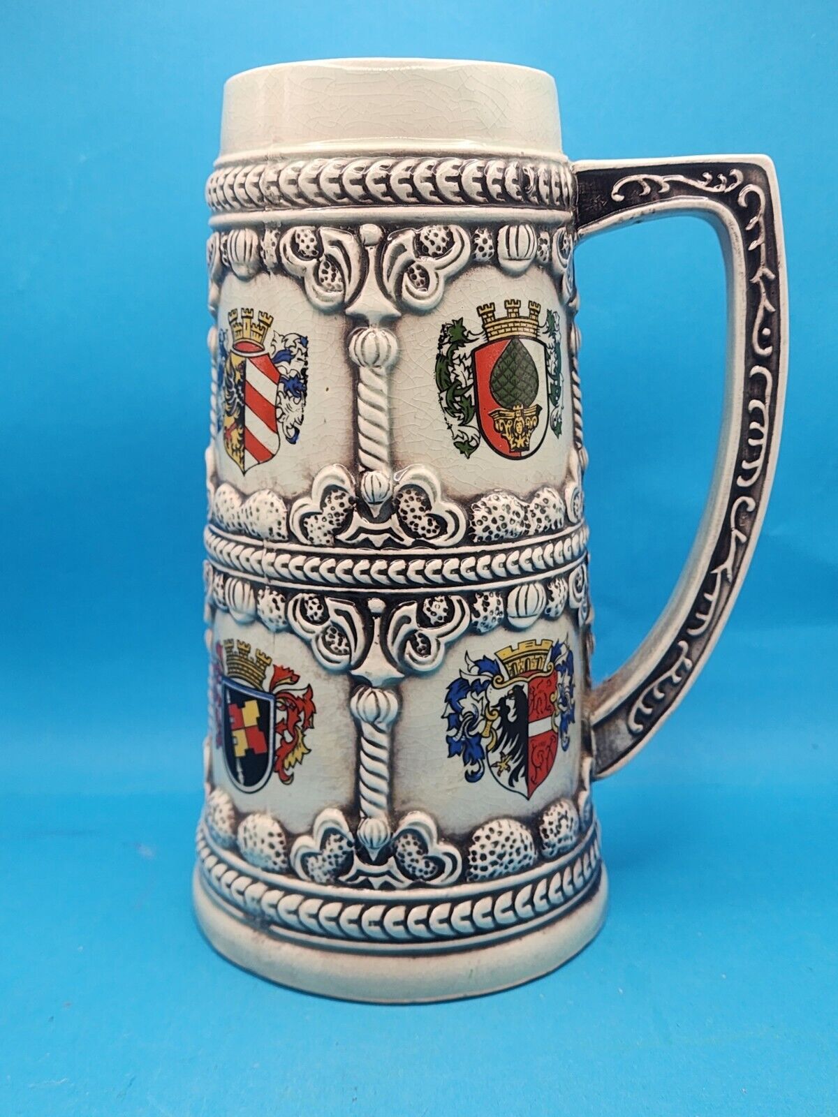 Vtg. German Coates of Arms Sheilds Apex Quality Beer Stein Tankard