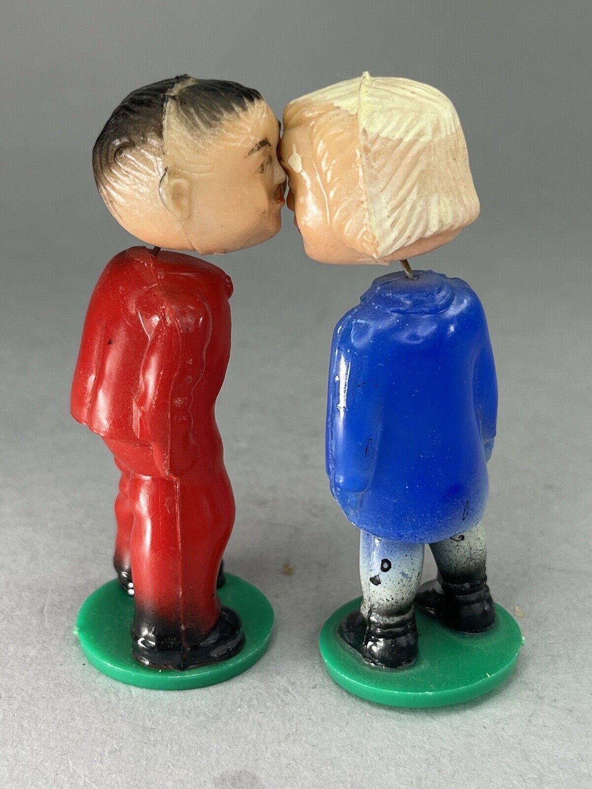 Vintage Celluloid Kissing Boy Girl Magnetic Bobblehead Nodders, Hong Kong
