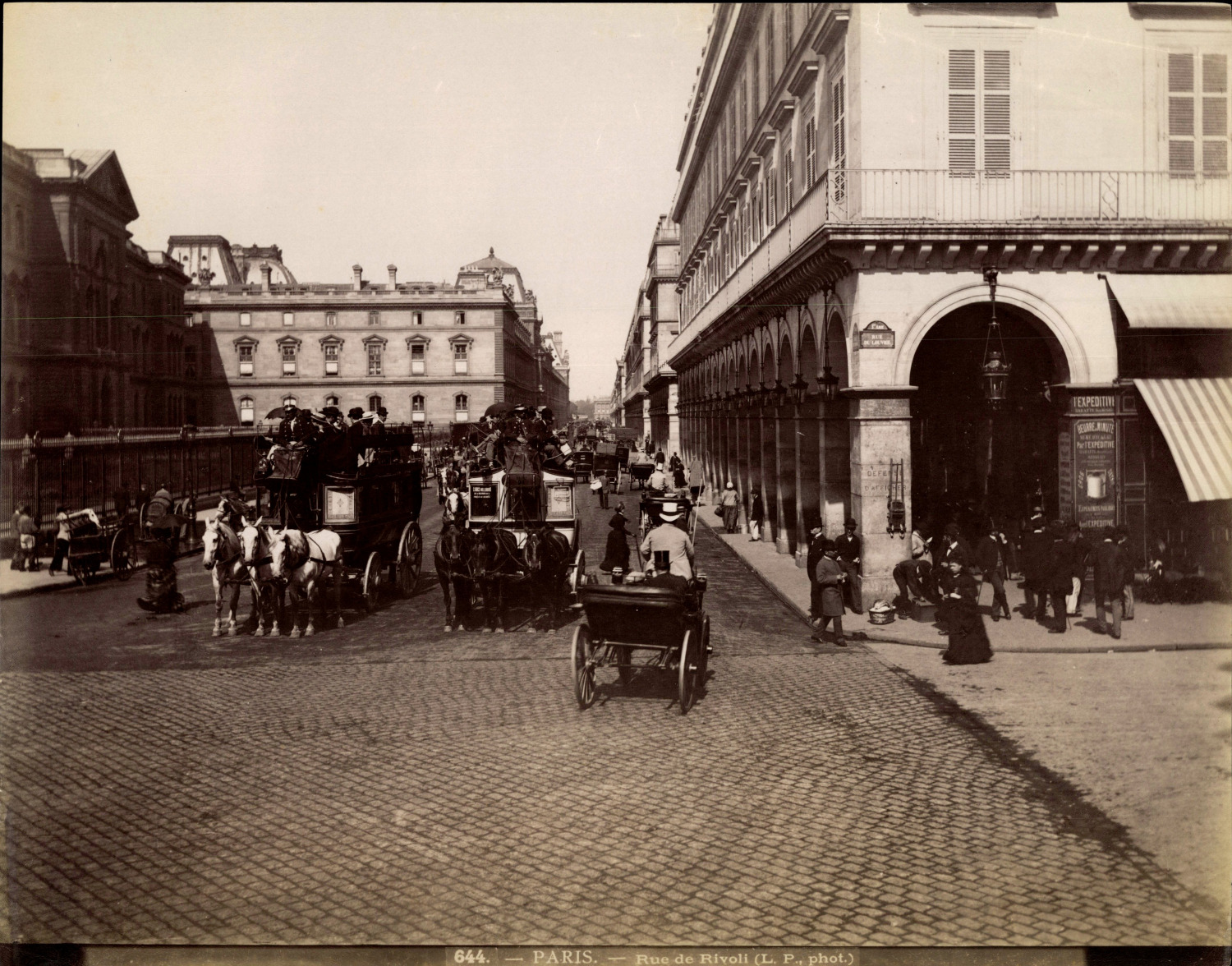 France, Paris, Rue de Rivoli, Photo. L.P. Vintage print, albumin print 2 print