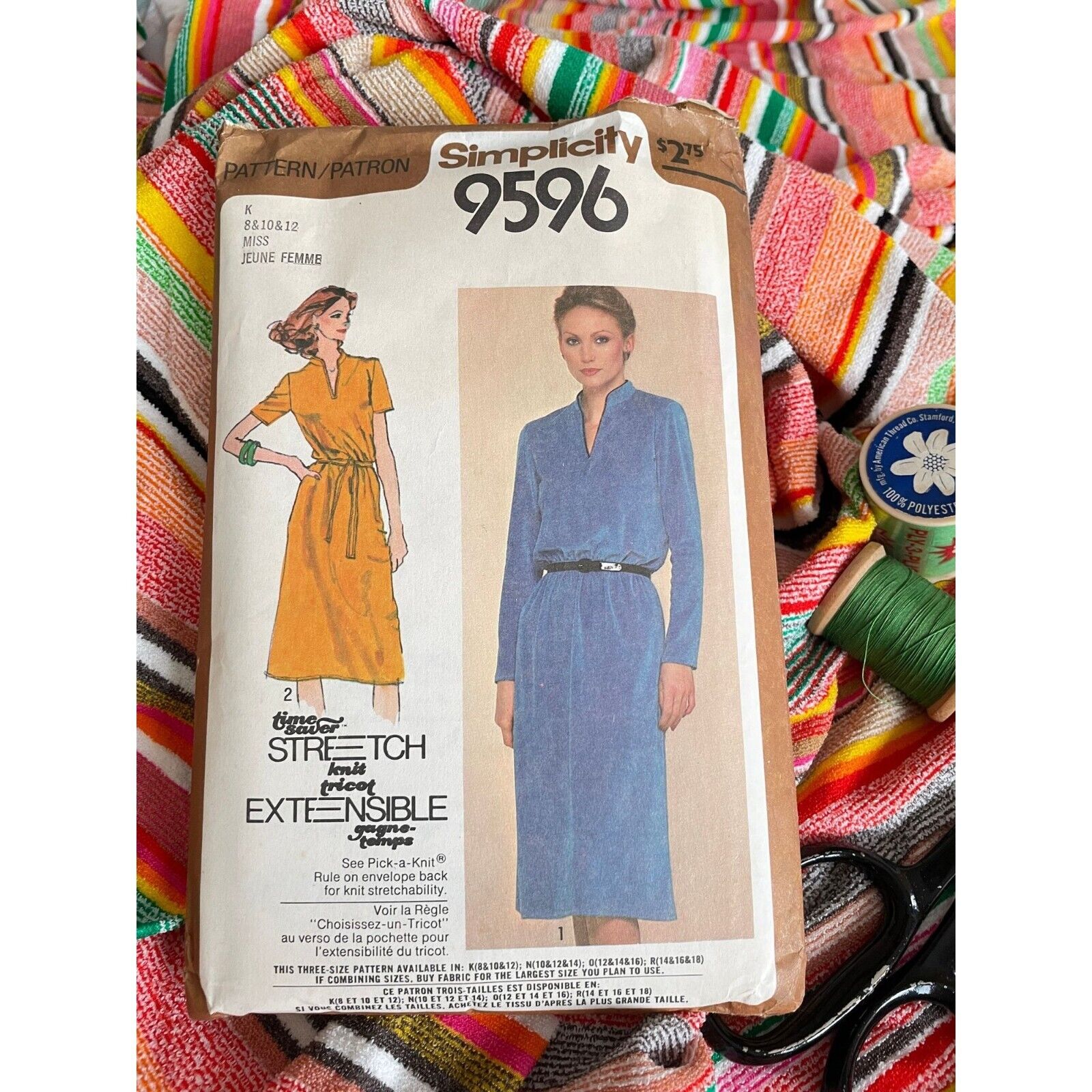 Vintage 1980s sewing pattern, Simplicity 9596, dress, Miss size 8-10-12