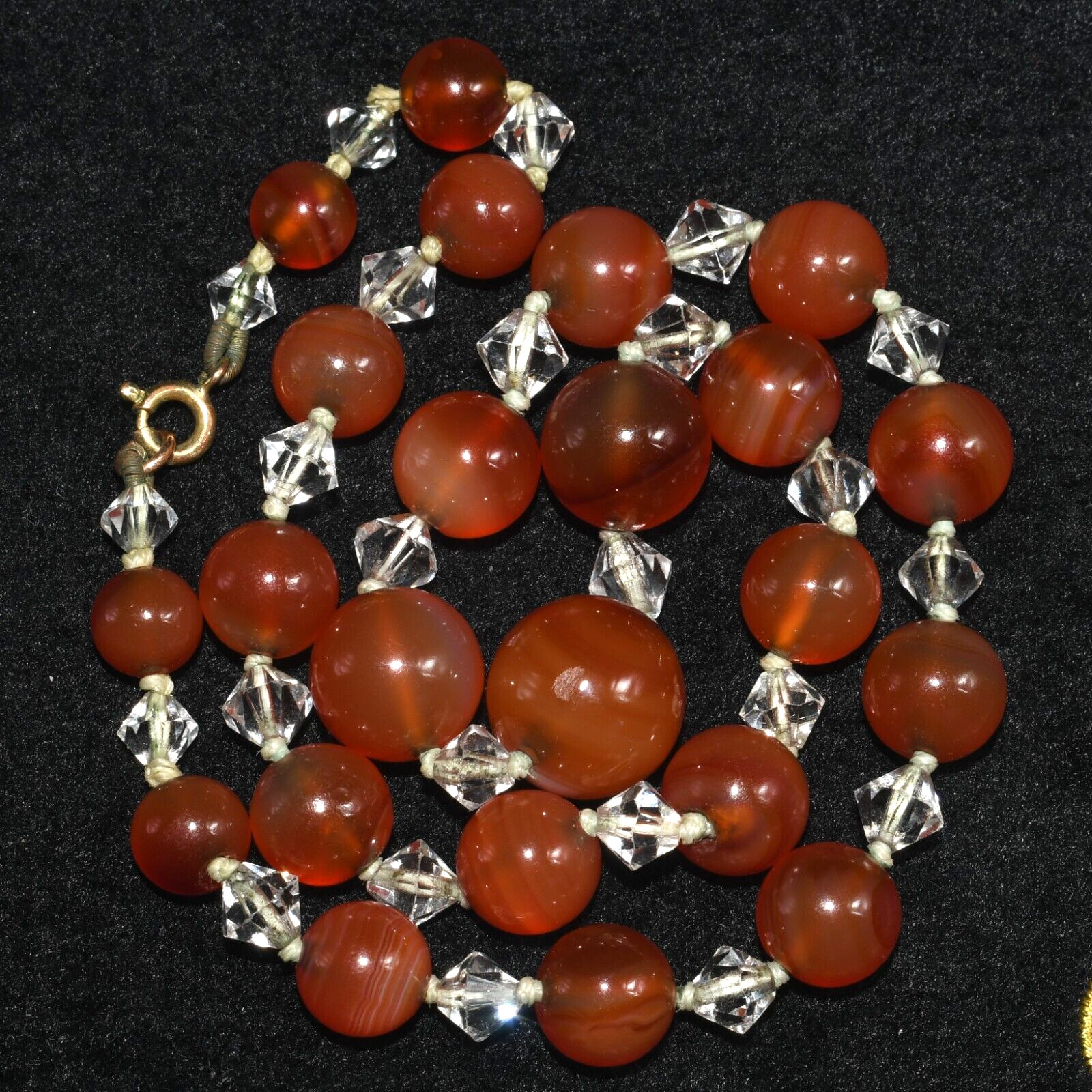 Antique Old Victorian Natural Carnelian & Crystal Bead Necklace C. 18th Century