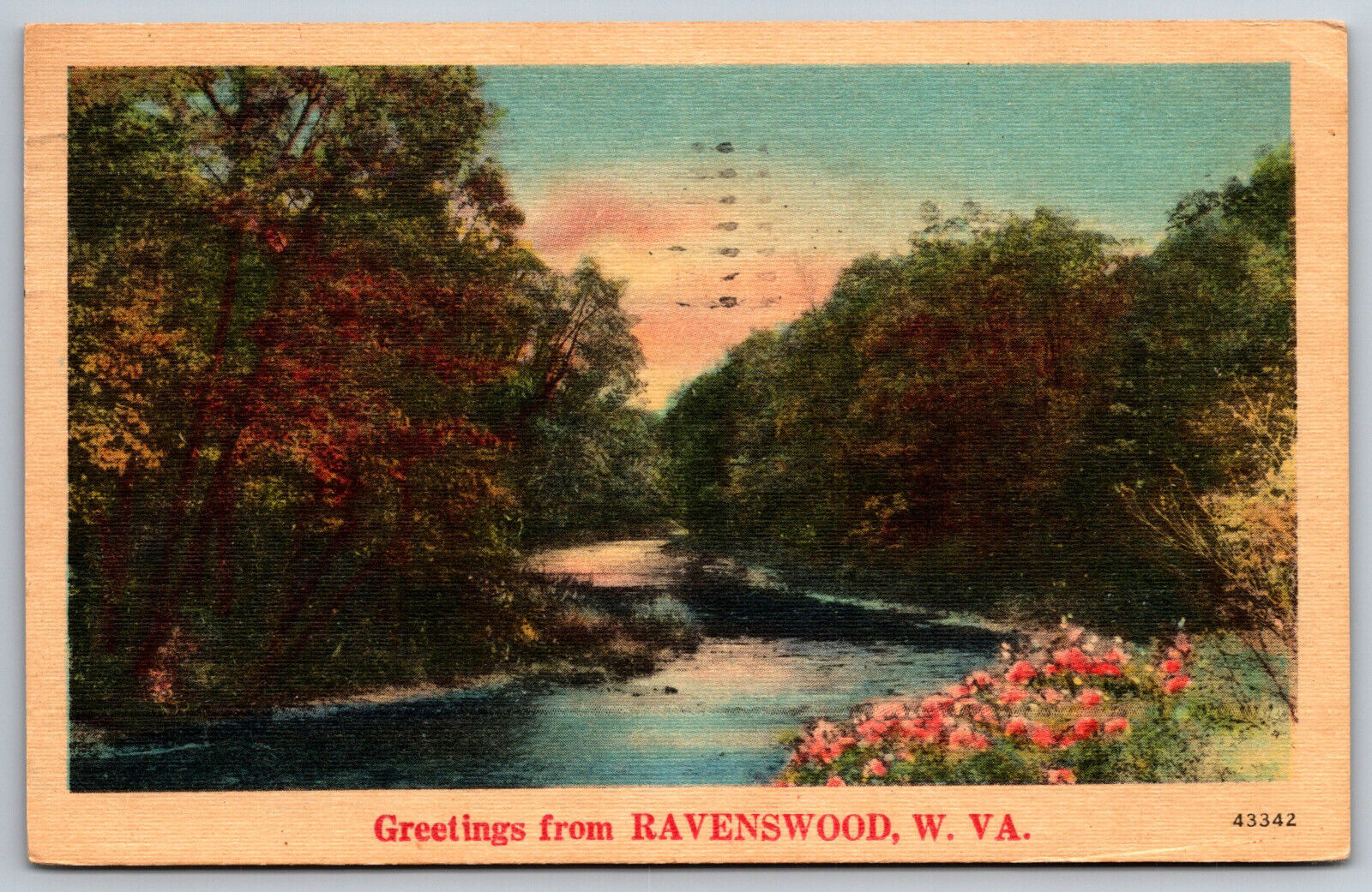 Greetings From RAVENSWOOD WV Postcard River Landscape 1947 Linen Parkersburg