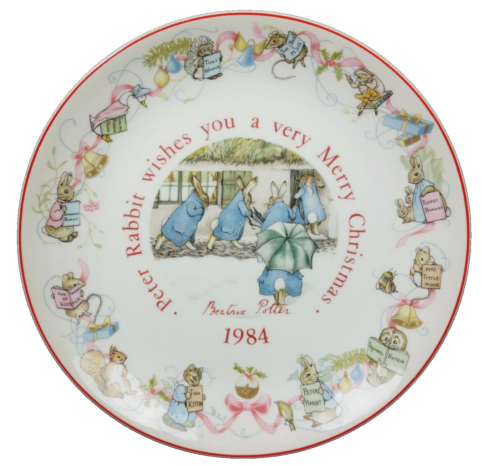 Wedgwood Beatrix Potter Peter Rabbit 1984 Merry Christmas Plate Vtg Holiday