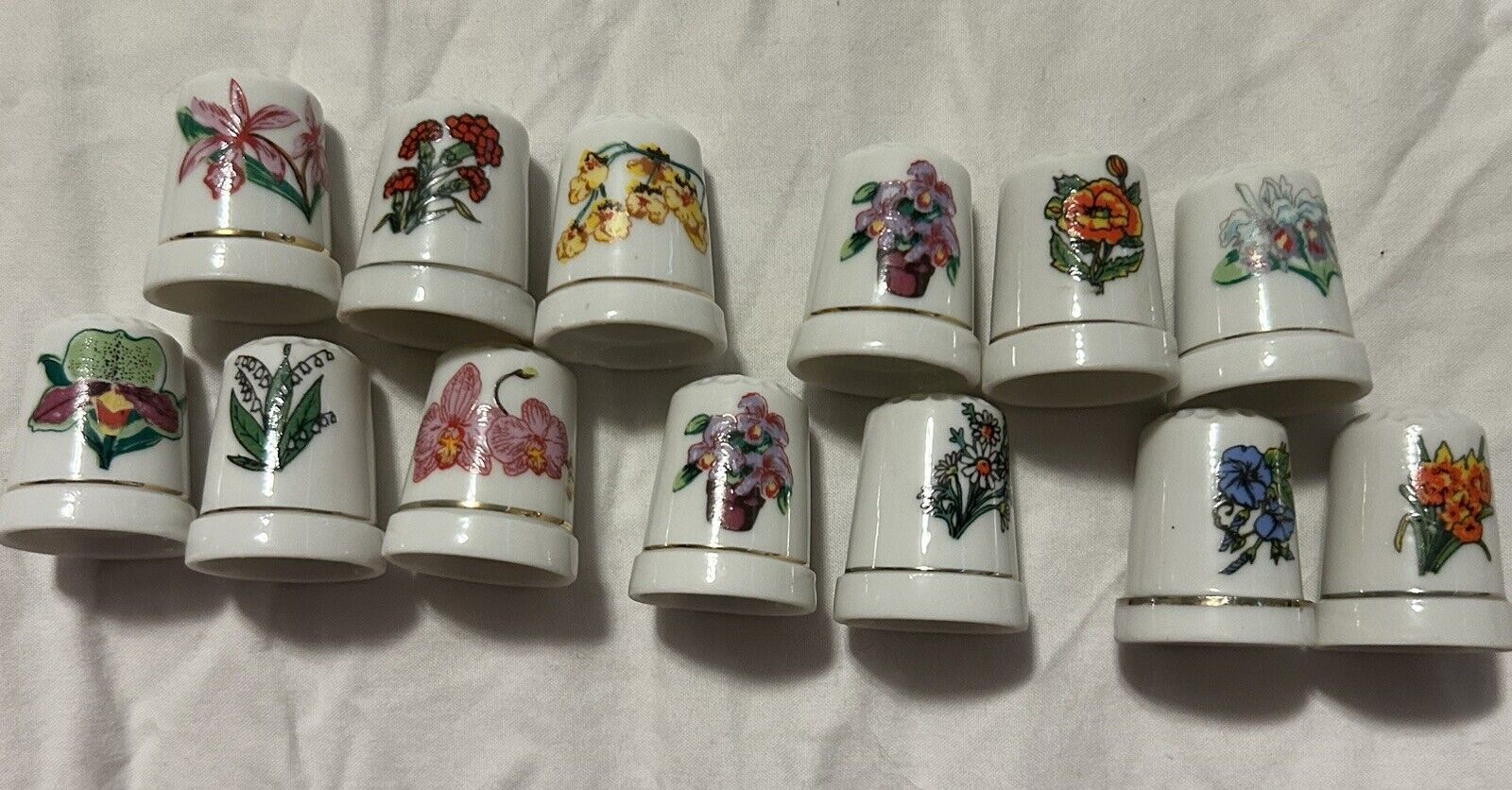Vintage Set Of 12 Porcelain Thimbles Set Of Flowers