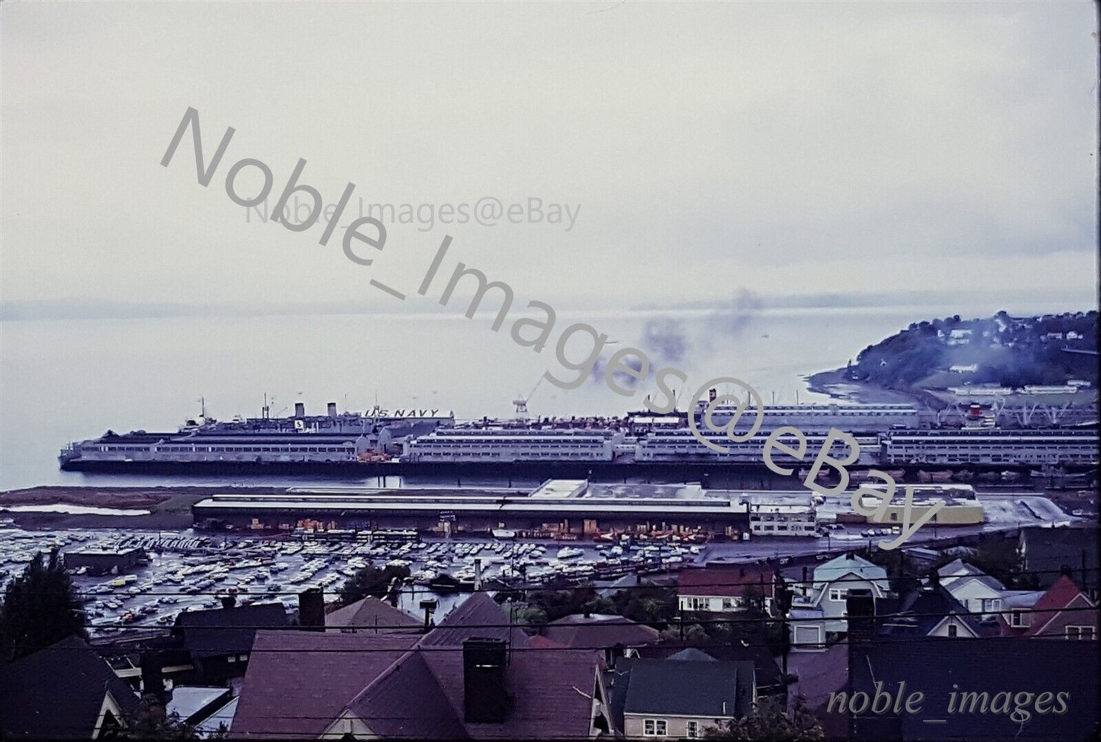 1966 Port Scene Shipping Freight, Railroad, Seattle Kodachrome 35mm Color Slide