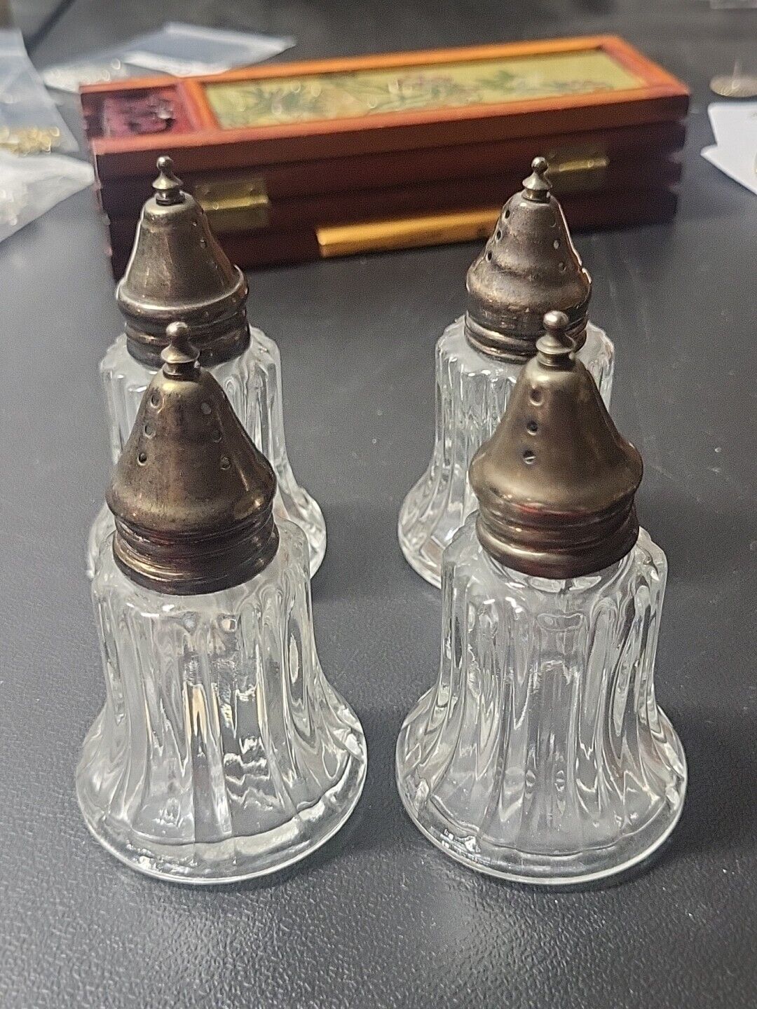 Vintage  Pressed Glass Salt And Pepper  Shakers  Aet Of 4