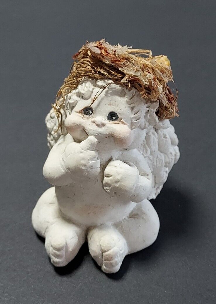 Dreamsicles Cherub Angel VTG Smiling Finger in Mouth Thinking Signed Kristin