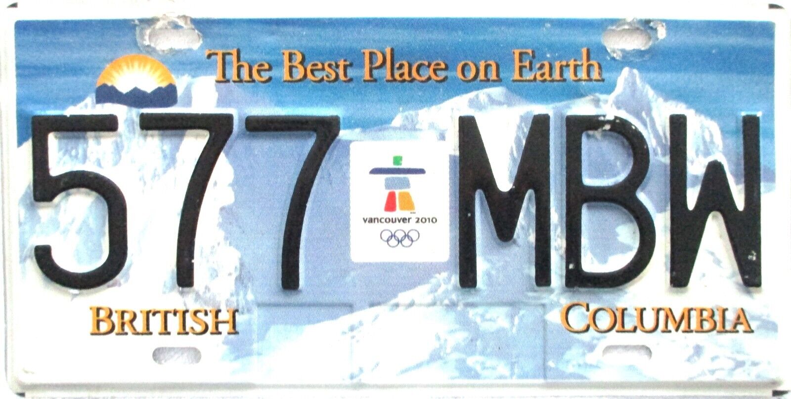 2010 BRITISH COLUMBIA BC CANADA OLYMPIC LICENSE PLATE # 577 MBW