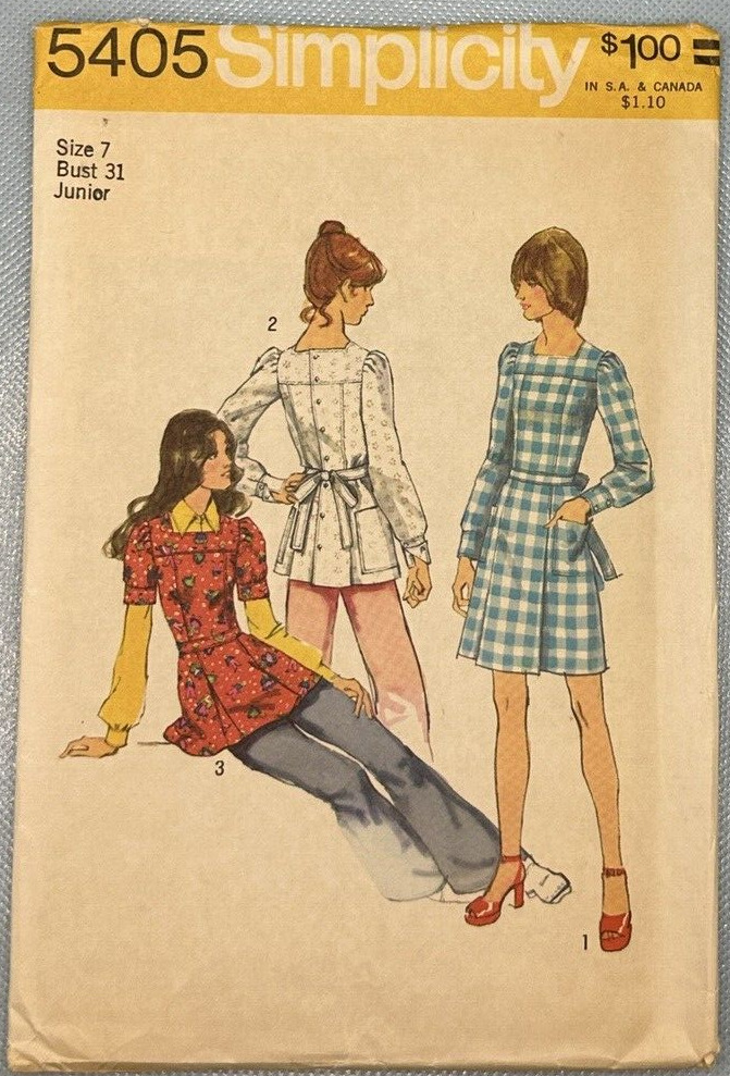 Mini Dress Tunic Bell Bottom Pants Pattern Simplicity 5404 Size 7 Jr  1970\'s VTG