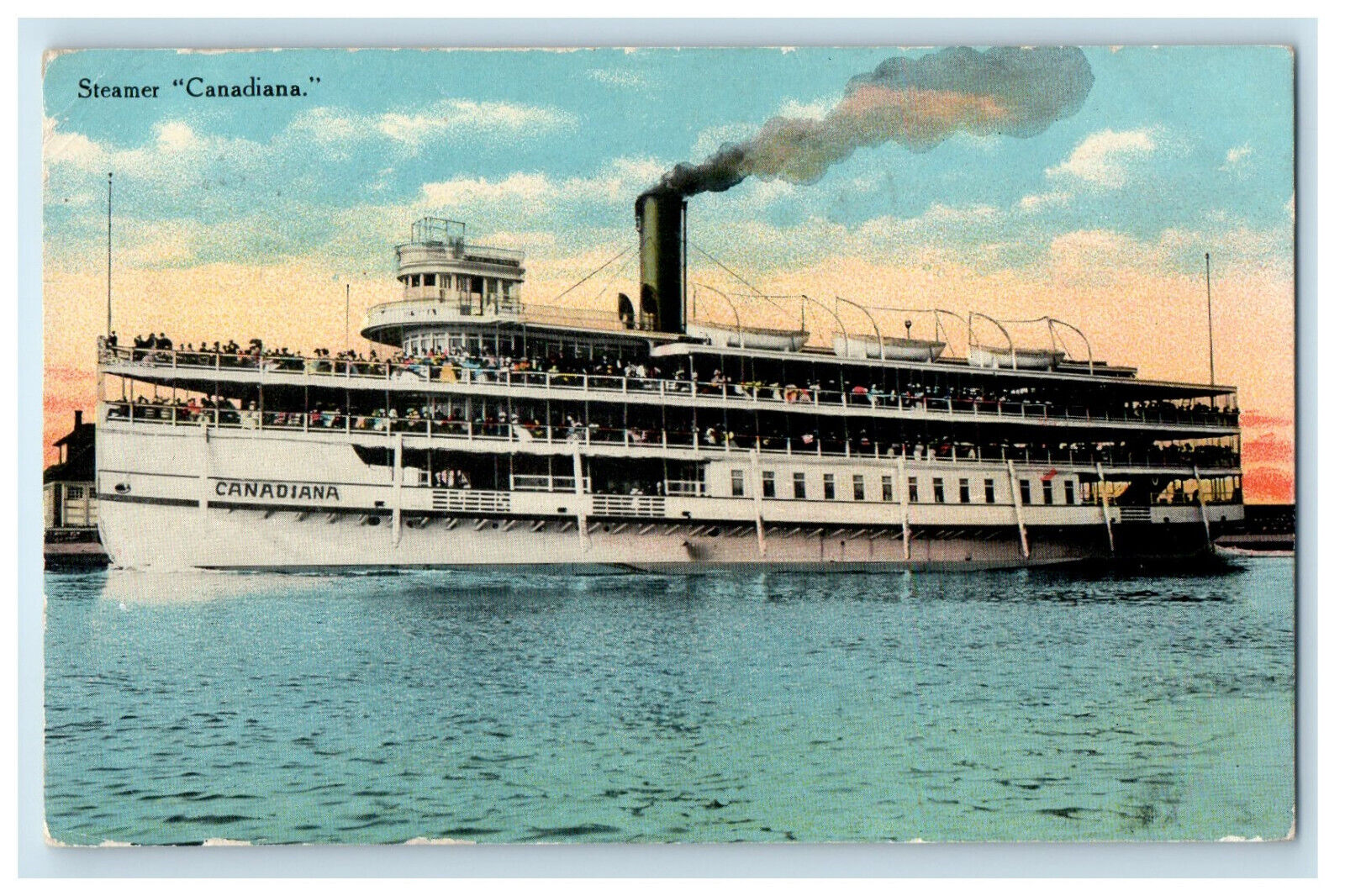 1911 View of Passengers, Smoke, Steamer Canadiana, Canada Posted Postcard