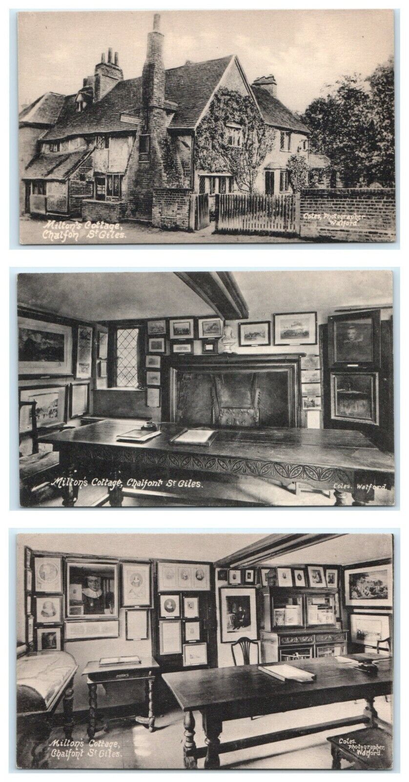 Set of 3 Milton's Cottage Chalfont St. Giles Museum John Milton UK Postcards