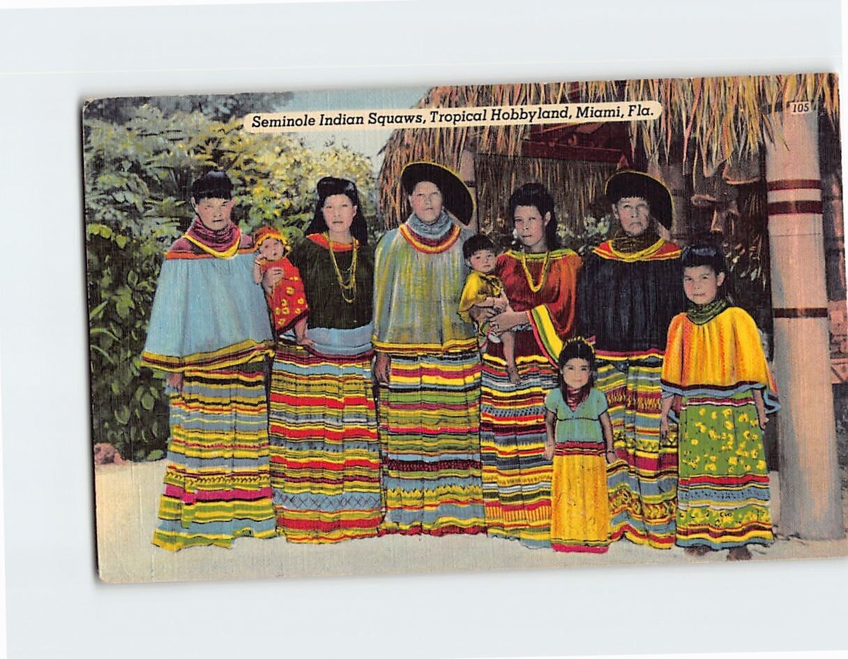 Postcard Seminole American Indian Women, Tropical Hobbyland, Miami, Florida