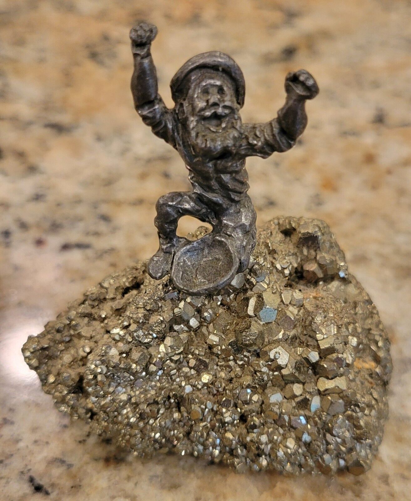 Vintage Gold Prospector On Pyrite Stone Cluster