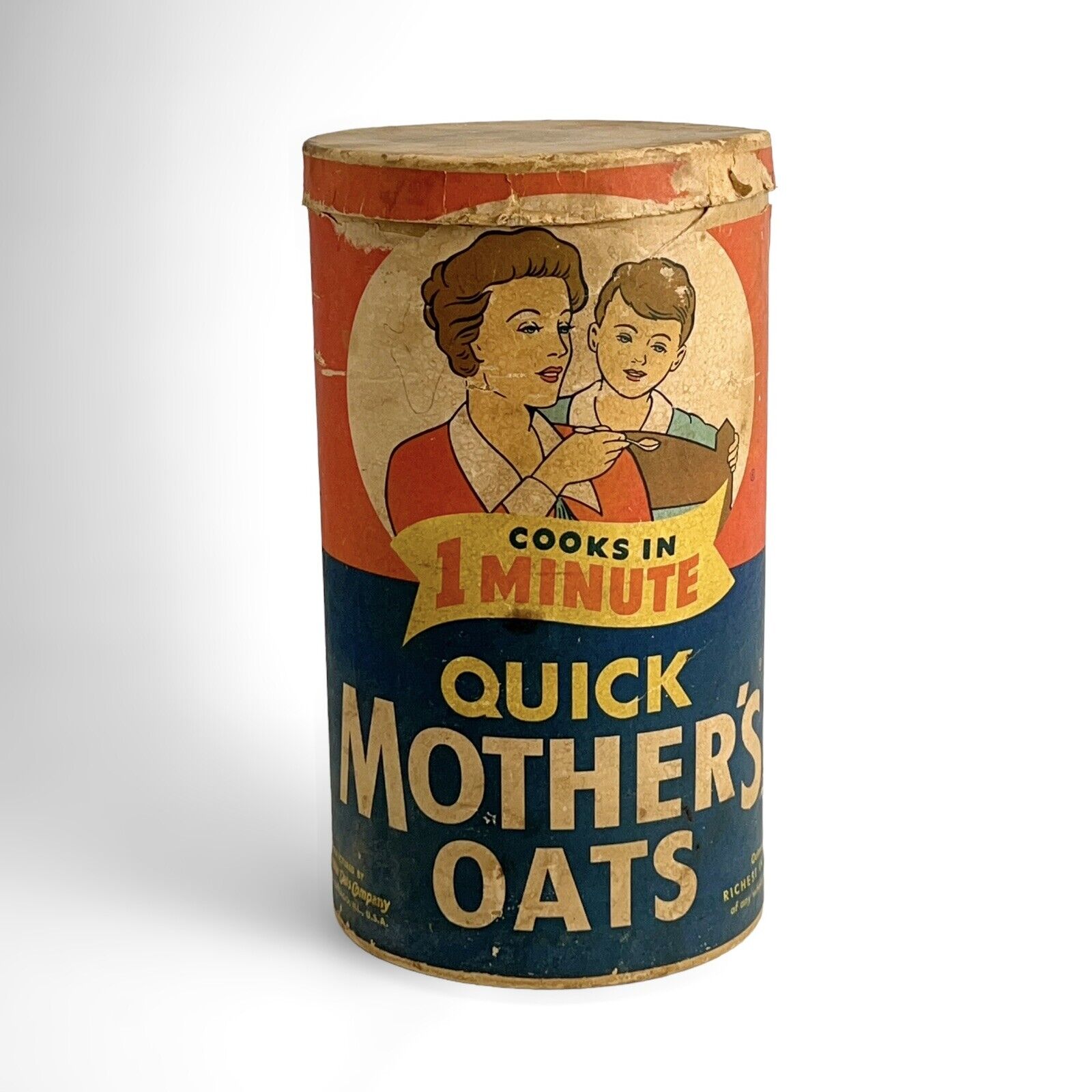 VINTAGE MOTHER\'S QUICK OATS CONTAINER QUAKER OAT COMPANY ADVERTISING