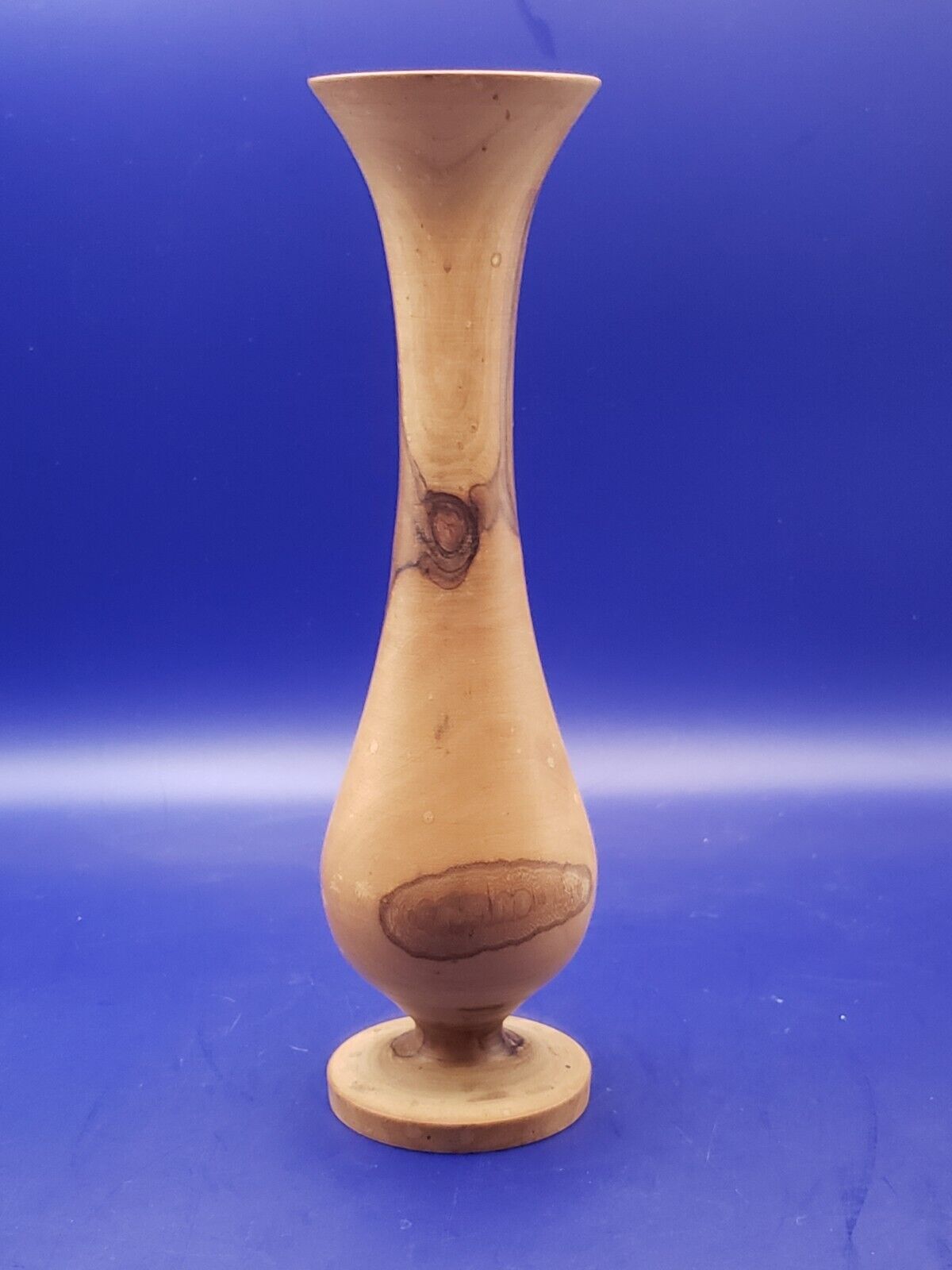 Vintage Israeli Hand Turned Olive Wood Flower Vase Small Bud Vase Boho Artisan