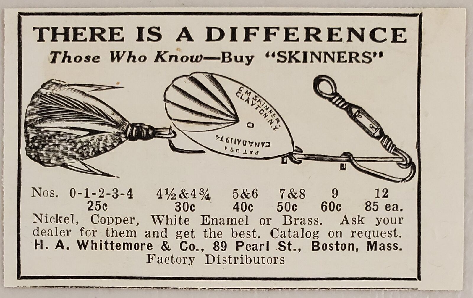 1928 Print Ad Skinners Fishing Lures HA Whittemore Boston,Massachusetts