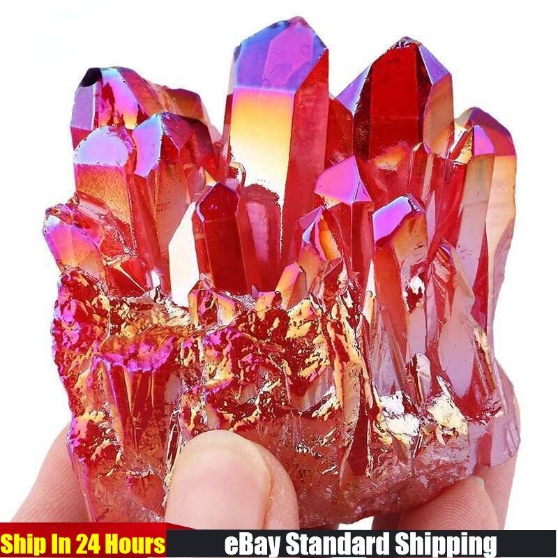 120g Natural Aura Red Quartz Crystal Cluster Titanium Stone Druzy Geode Healing