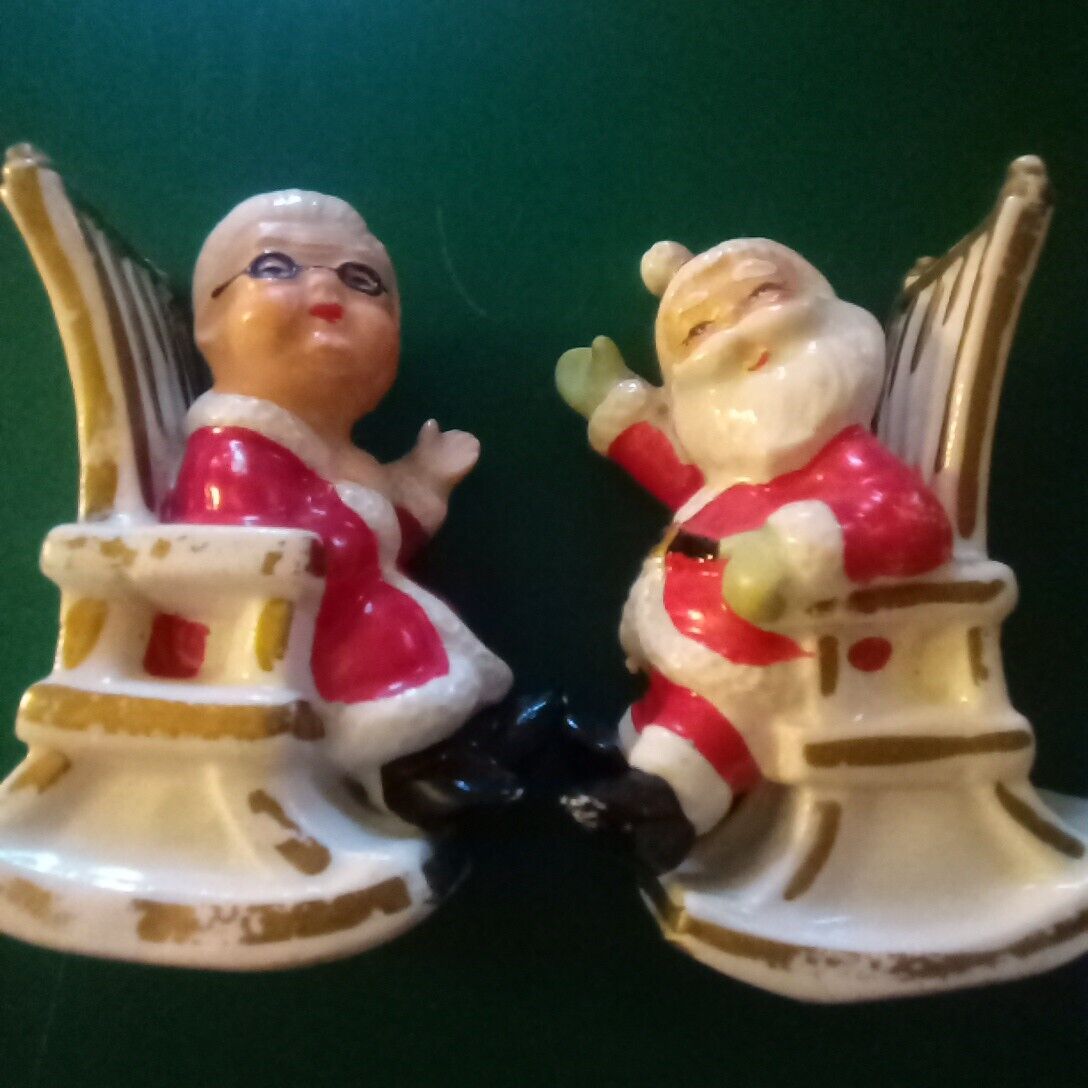 Lefton Vintage Salt & Pepper Shakers Santa & Mrs. Claus On Rocking Chairs 
