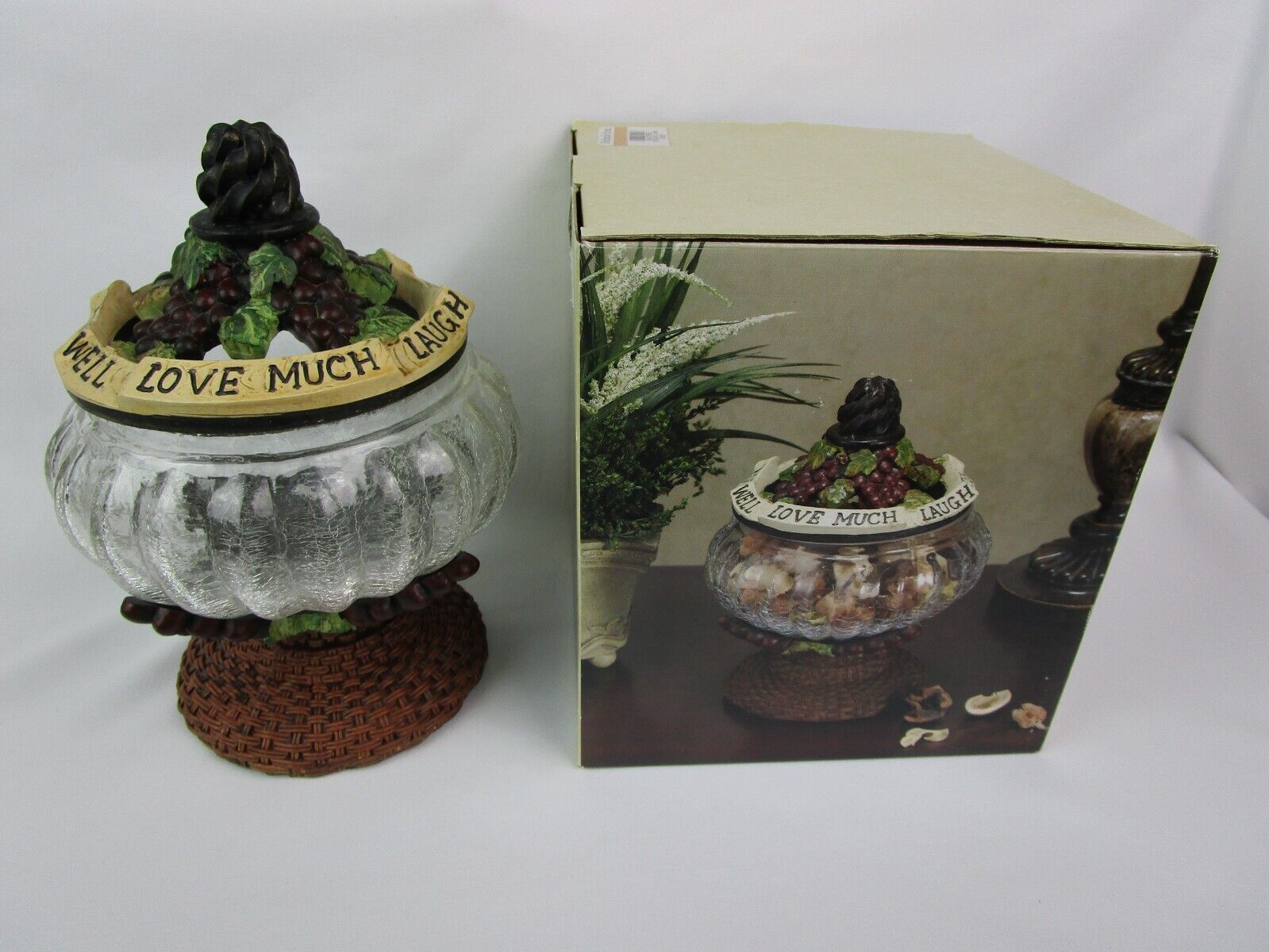 Kirkland’s Home Crackle Glass Bowl Potpourri Jar Pedestal Container New In Box