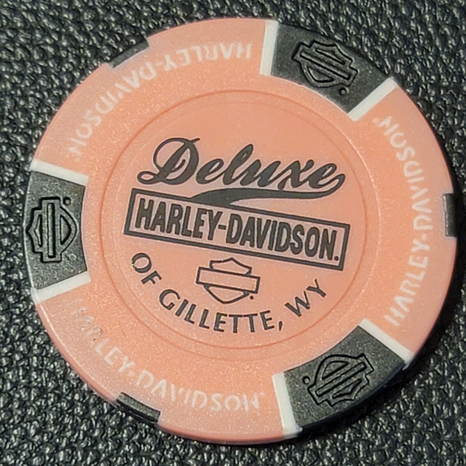 DELUXE HD OF GILLETTE ~ WYOMING (Pink/Black) Harley Davidson Poker Chip