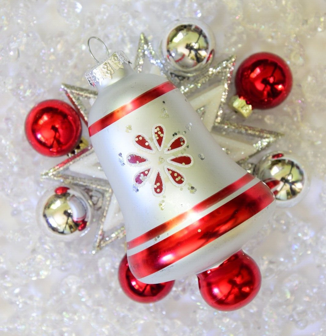 Silver And Red Glass Bell Christmas Ornament
