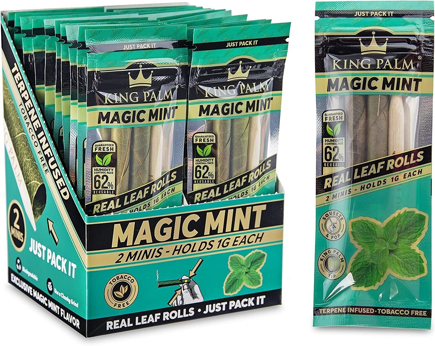 King Palm | Mini | Magic Mint | Palm Leaf Rolls | 20 Packs of 2 Each = 40 Rolls