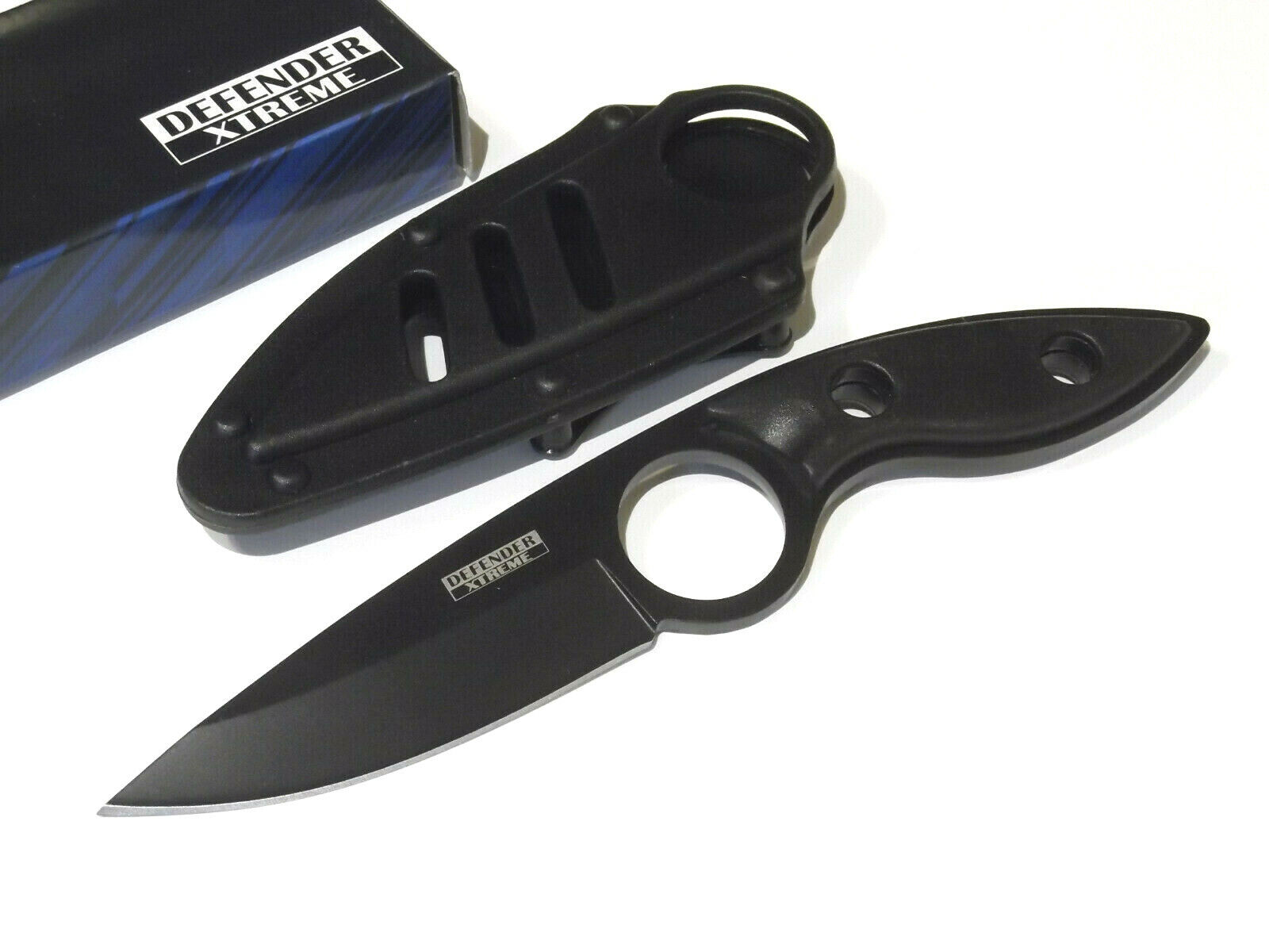 DEFENDER XTREME 5860BK Finger Hole full tang fixed blade knife 6 7/8\