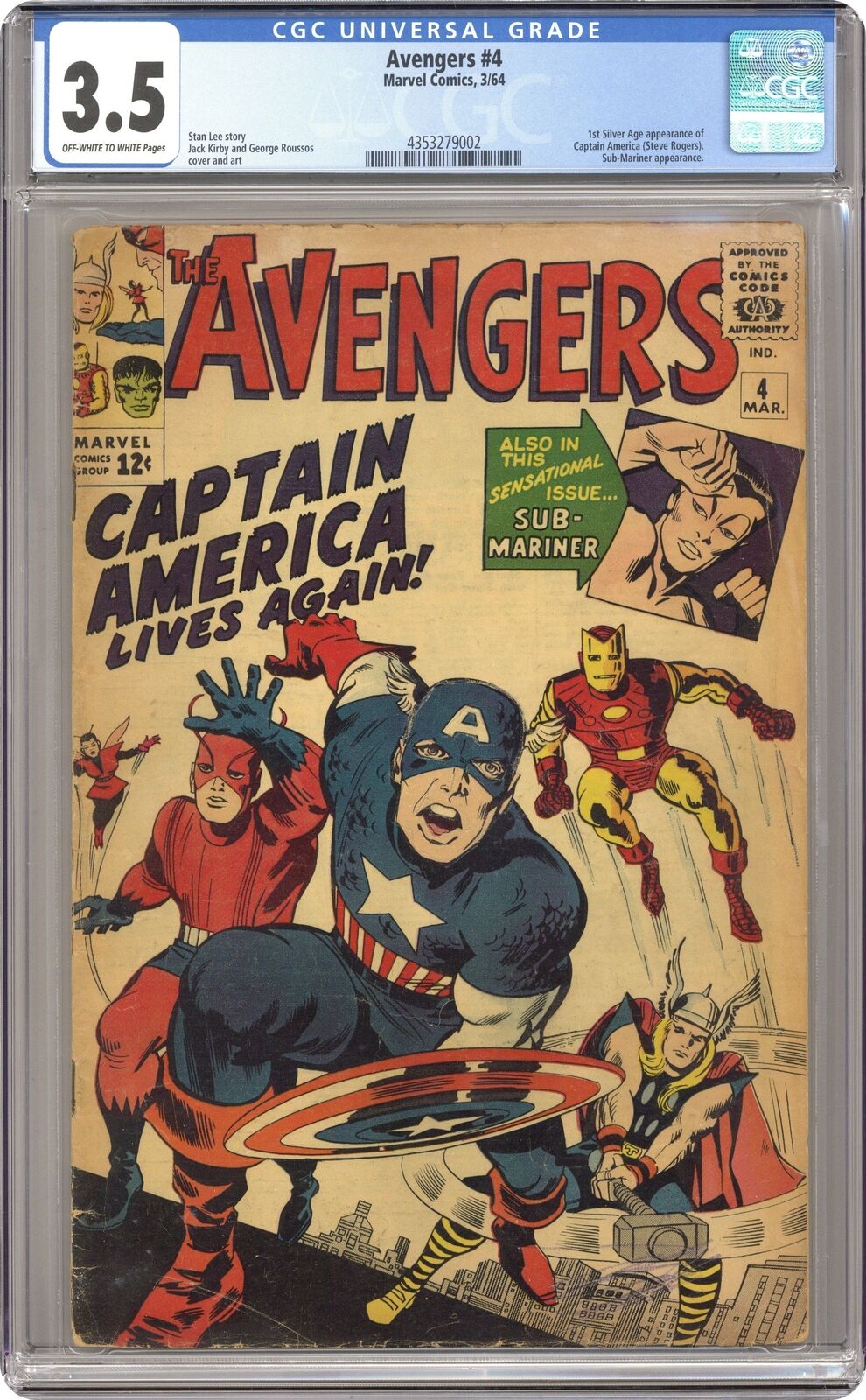 Avengers #4 CGC 3.5 1964 4353279002 1st Silver Age Captain America and Bucky