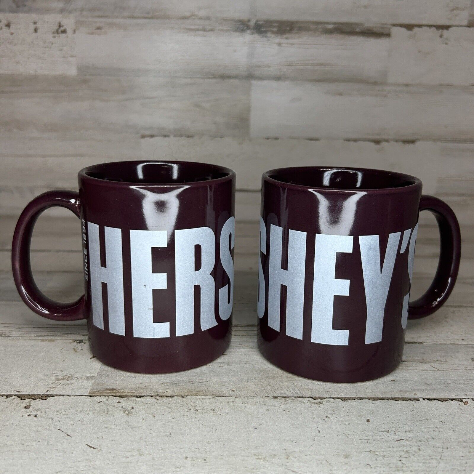HERSHEY'S Chocolate SILVER LOGO Coffee Cup Brown Mug Galerie - Pair