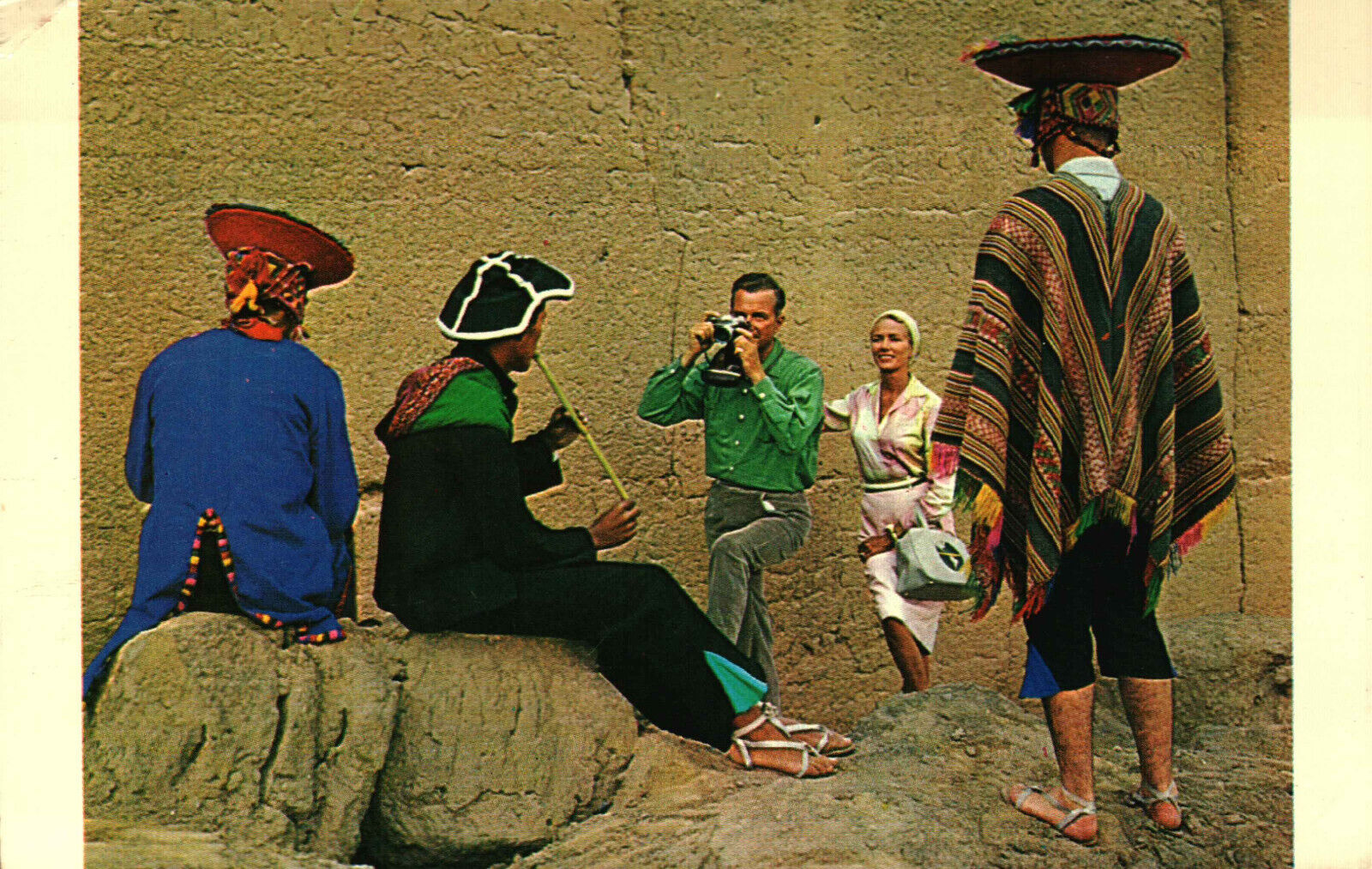 Postcard Natives At Pre Inca Ruins Cuzco Peru  Panagra Skycard