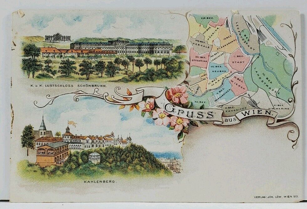 Austria Vienna, Wien Multi View Vignette with Territory Map c1899  Postcard L7