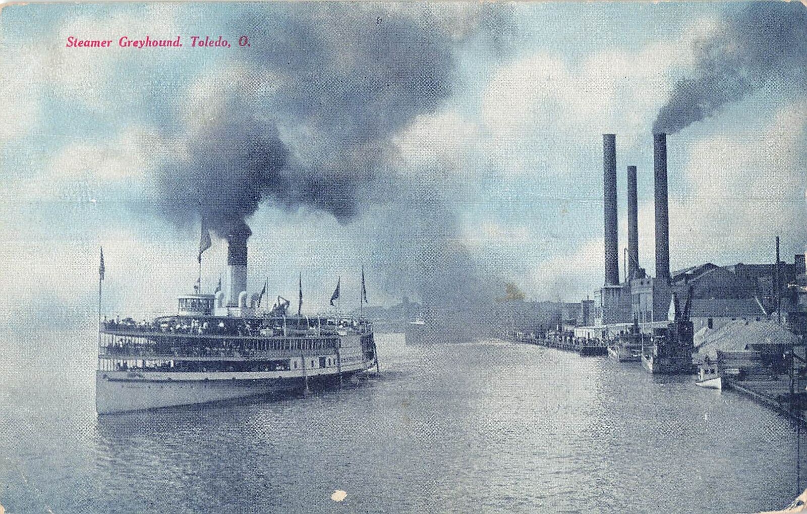 Vintage Postcard Dock View Steamer Greyhound Toledo Ohio 1909