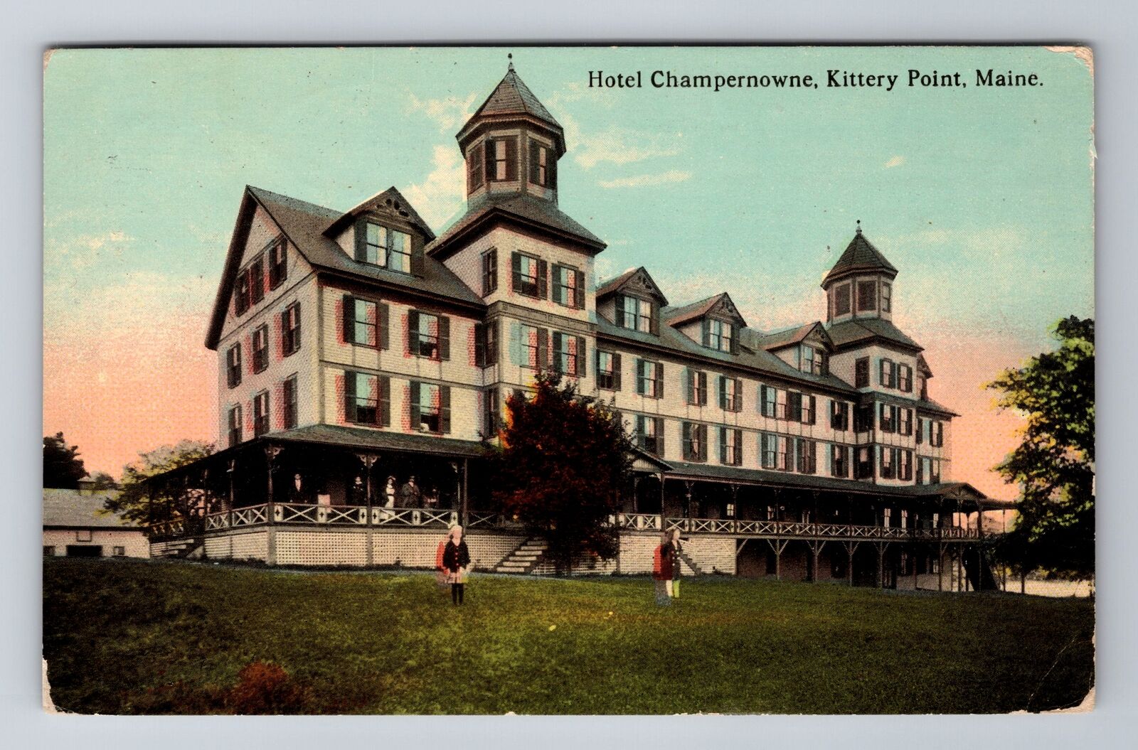 Kittery Point ME-Maine, Hotel Champernowne, Girls, Vintage c1913 Postcard
