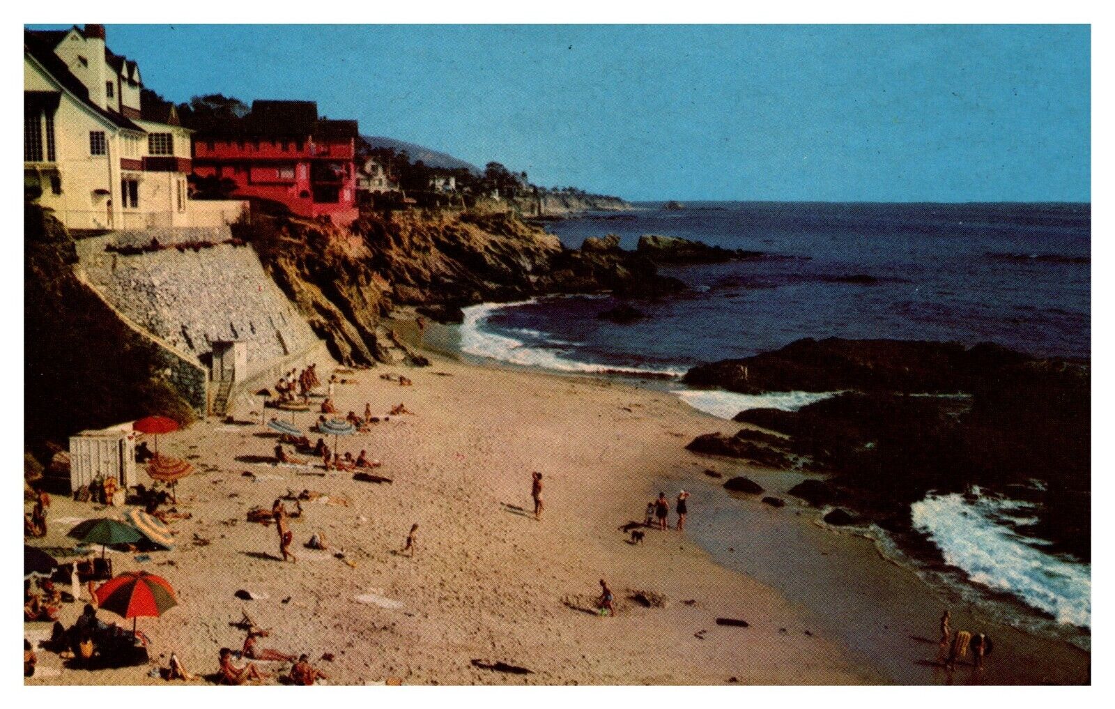 postcard Laguna Beach California sun bathers at Arch Beach 4428
