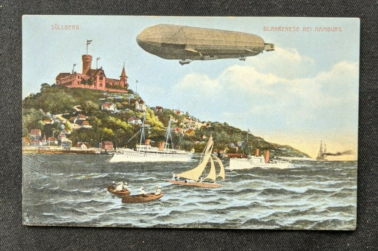 Mint Vintage Zeppelin Flying Sullberg Hamburg Germany RPPC