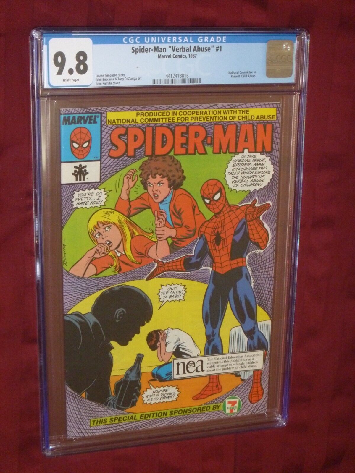 Spider-Man Verbal Abuse #1 CGC 9.8 comic, Child Abuse promo sponsored by 7/11