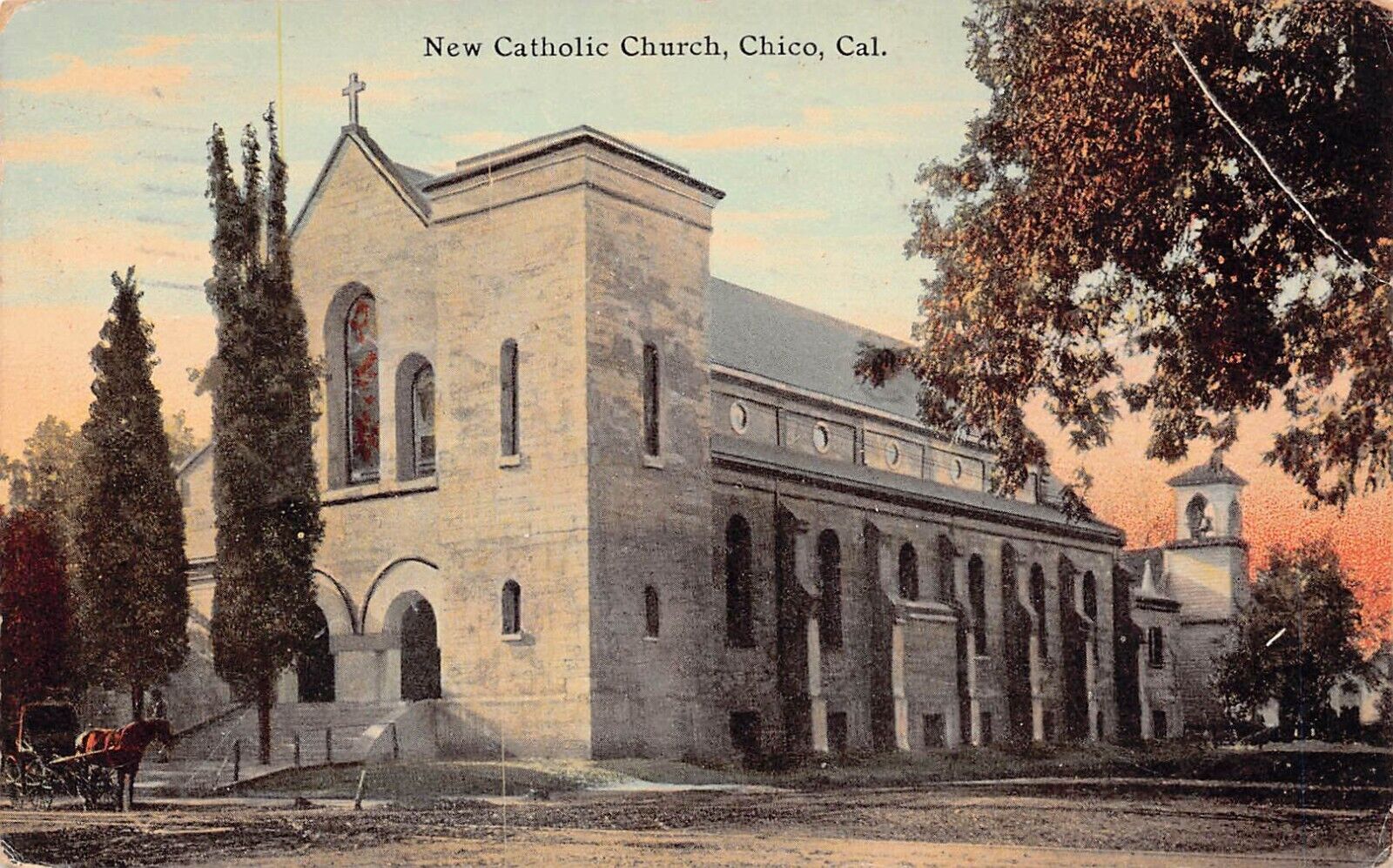 Chico CA California St. John the Baptist Catholic Church 1920s Vtg Postcard B49