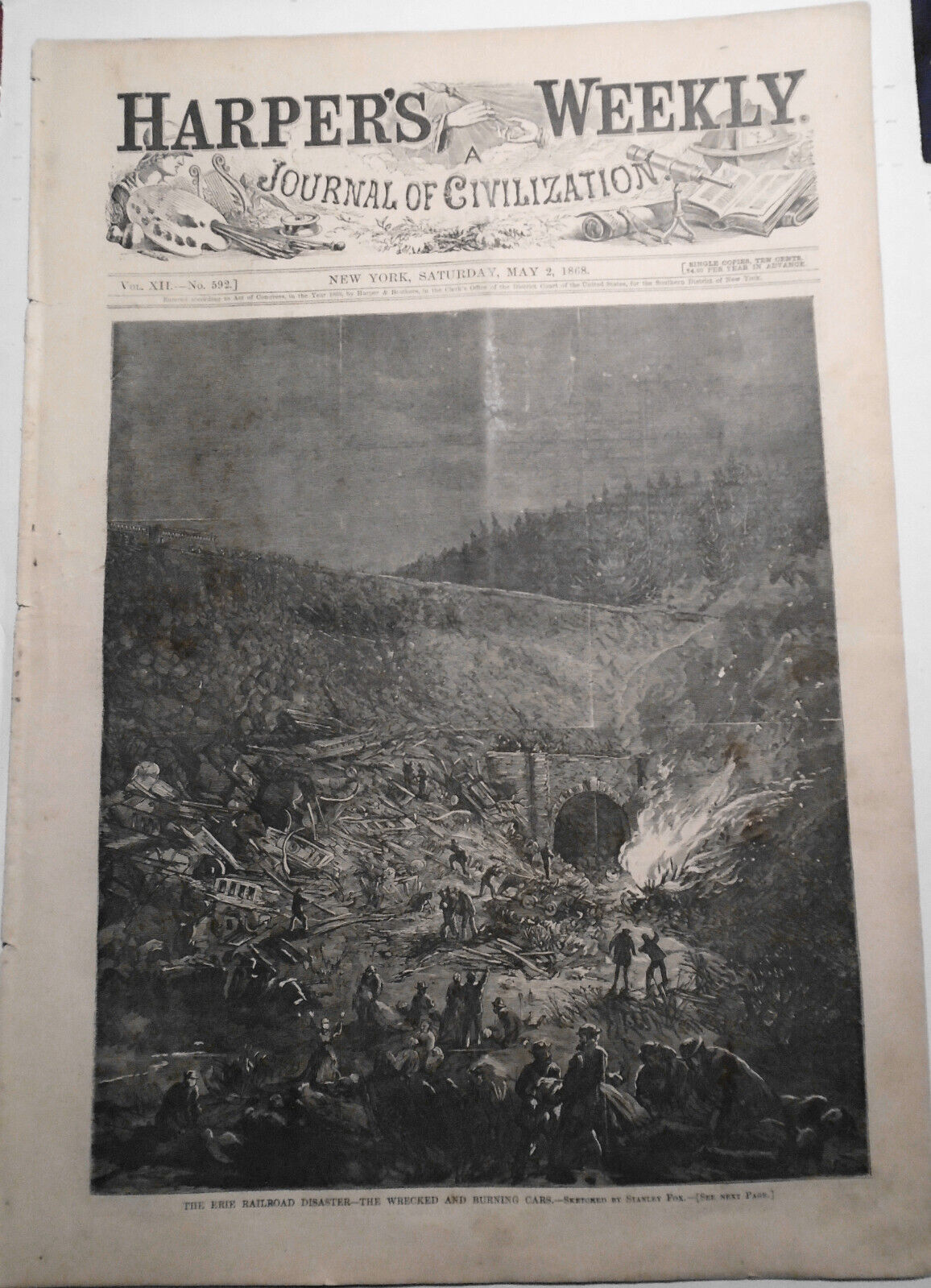 Harper's Weekly May 2, 1868  Sioux Ambush; Erie Railroad Disaster, Japanese Revo